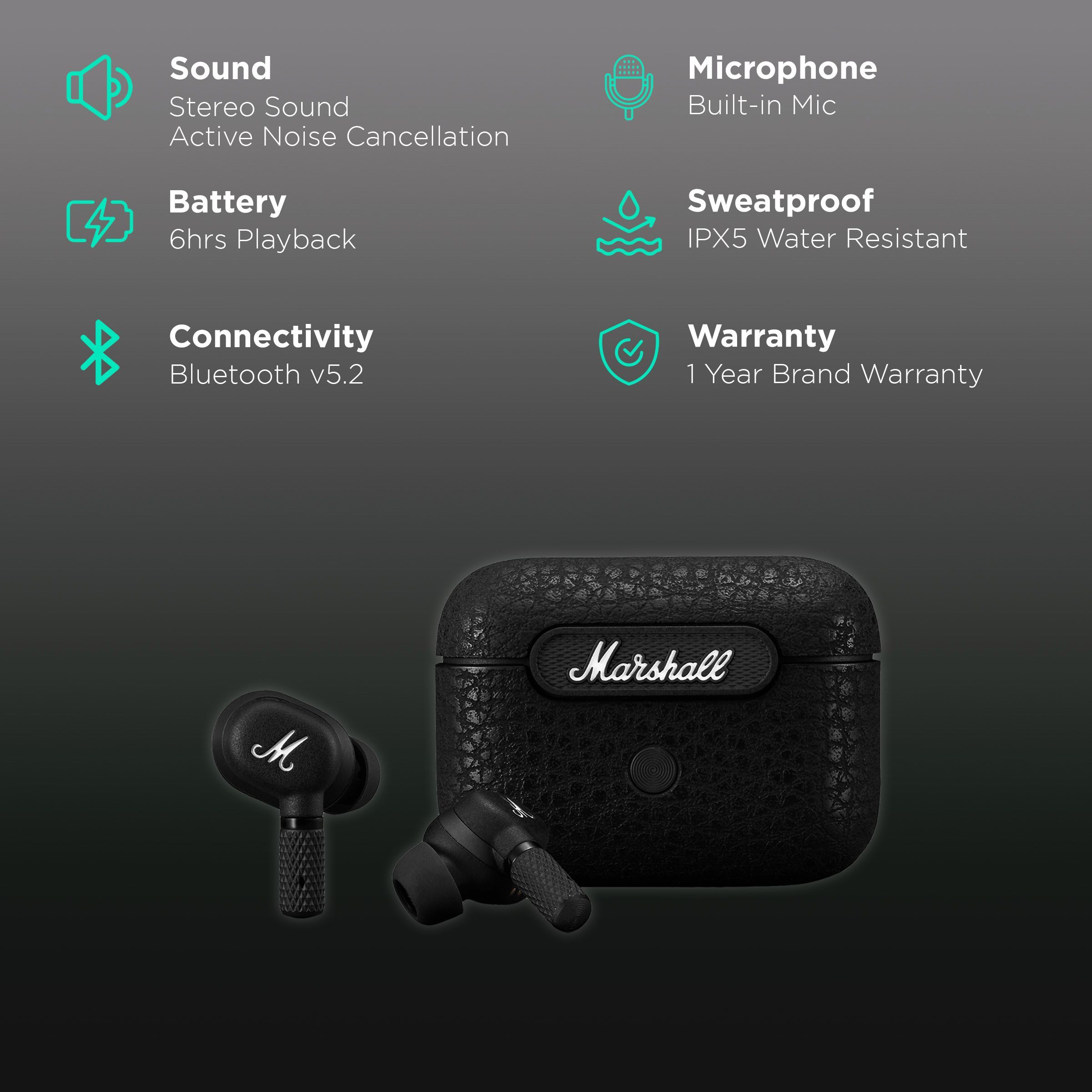 Marshall Motif TWS Earbuds with Active Noise Cancellation (Water & Scratch Resistant, Upto 6 Hours Playback, Black) Marshall Motif TWS Earbuds with Active Noise Cancellation (Water & Scratch Resistant, Upto 6 Hours Playback, Black)_2