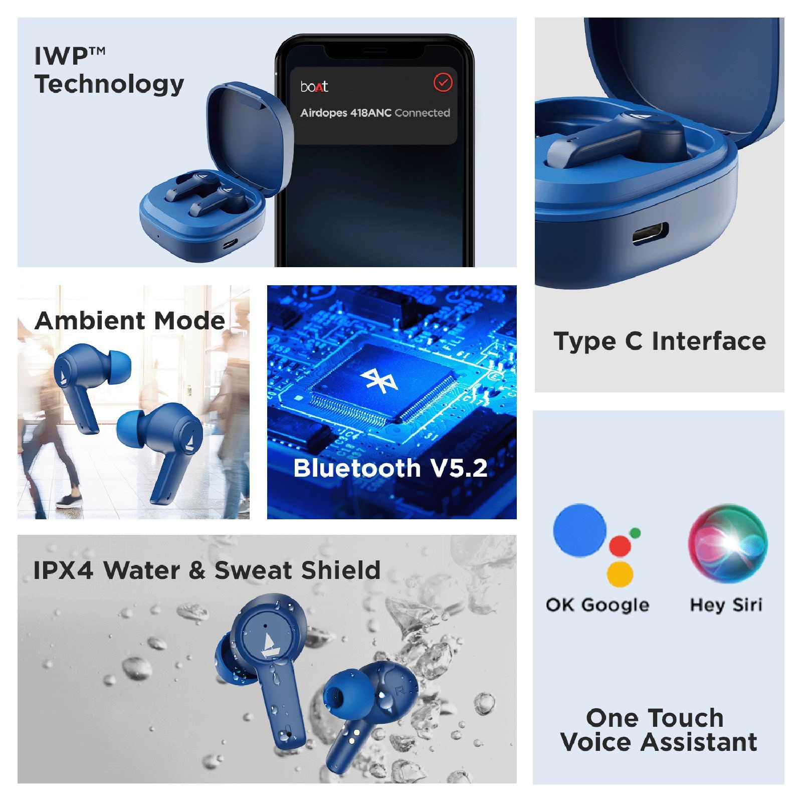boAt Airdopes 418 TWS Earbuds with Active Noise Cancellation (IPX4 Water Resistant, IWP Technology, Blue Thunder) boAt Airdopes 418 TWS Earbuds with Active Noise Cancellation (IPX4 Water Resistant, IWP Technology, Blue Thunder)_7