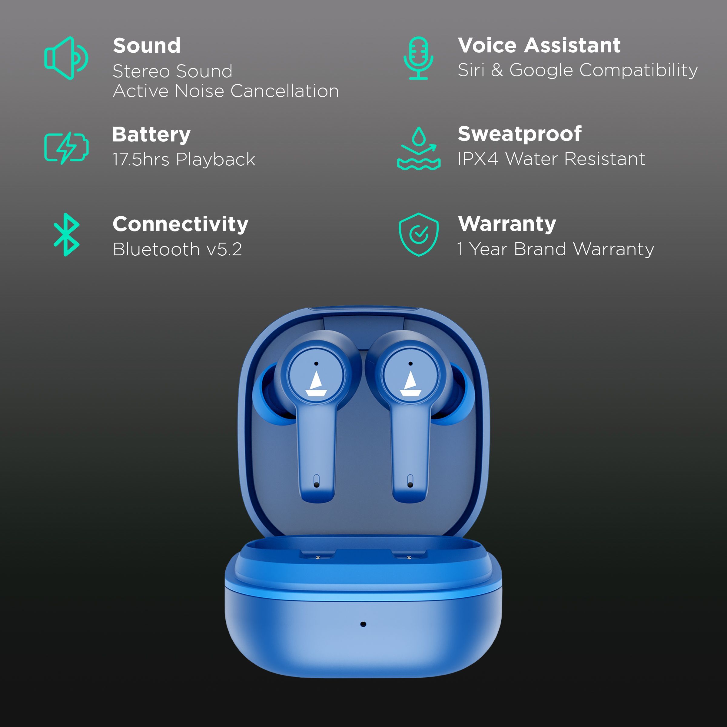 boAt Airdopes 418 TWS Earbuds with Active Noise Cancellation (IPX4 Water Resistant, IWP Technology, Blue Thunder) boAt Airdopes 418 TWS Earbuds with Active Noise Cancellation (IPX4 Water Resistant, IWP Technology, Blue Thunder)_2