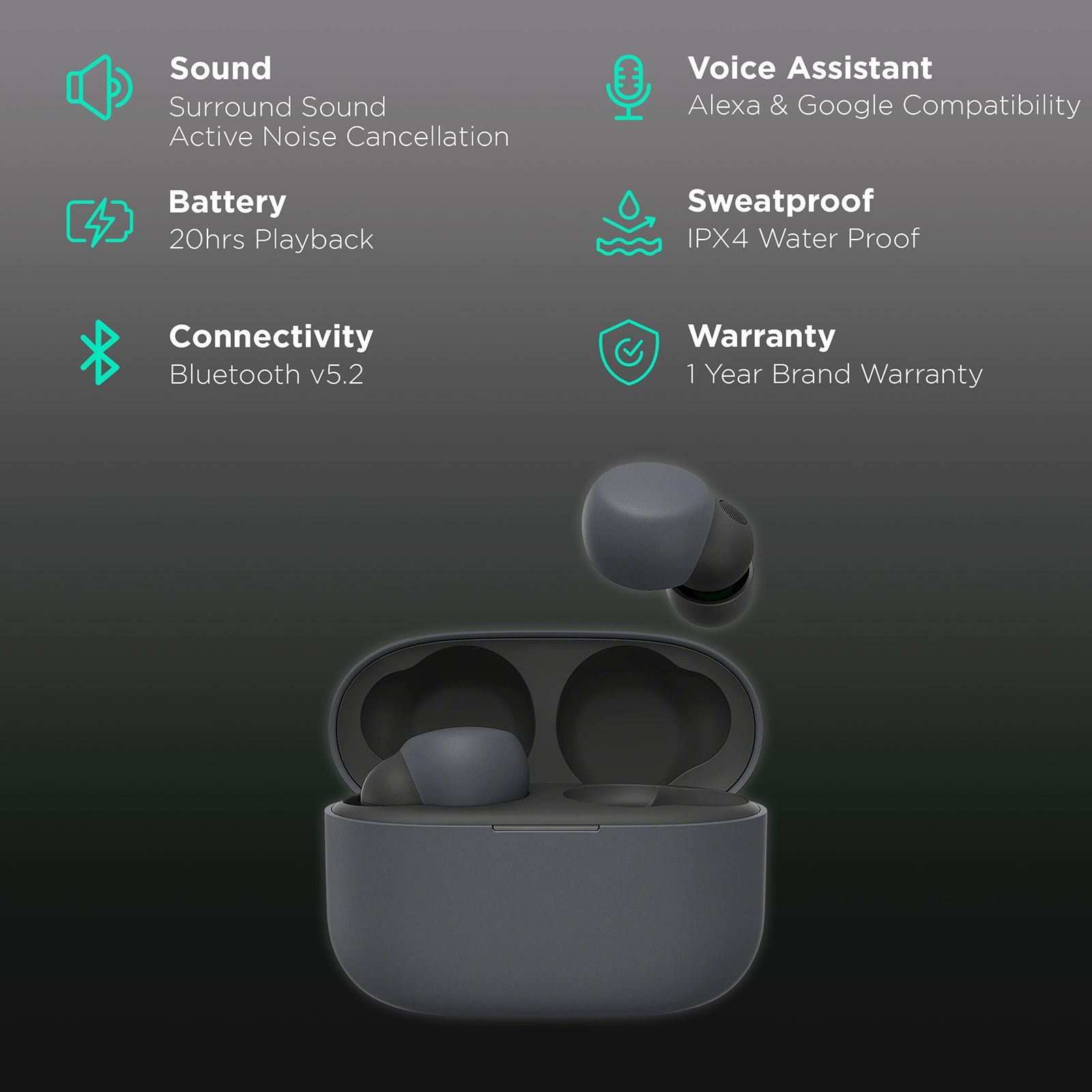 SONY LinkBuds S WF-LS900N/BCIN TWS Earbuds with Active Noise Cancellation (IPX4 Waterproof, 360 Reality Audio, Black)_2
