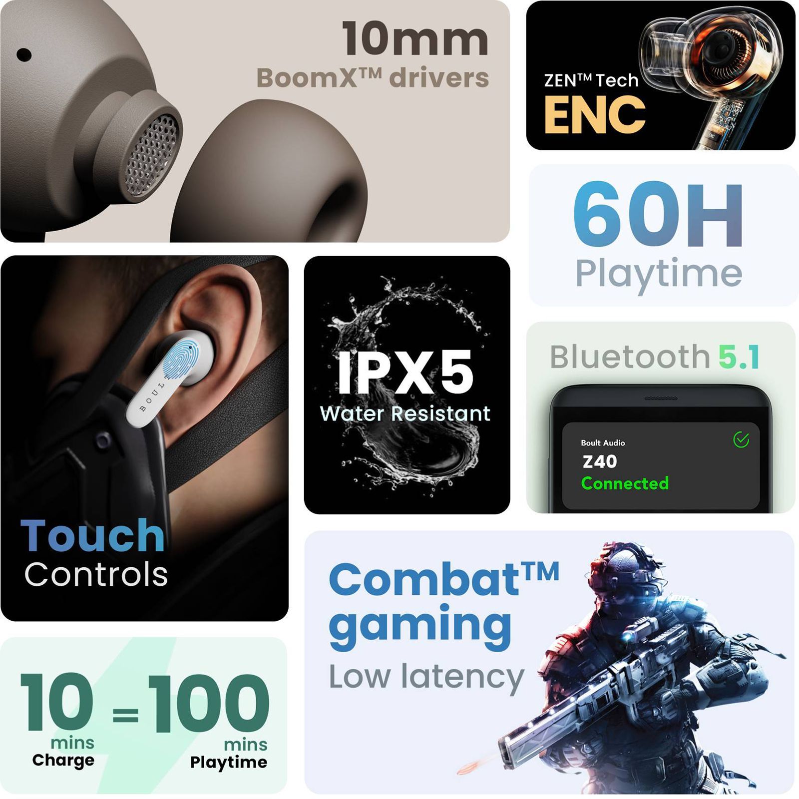 GOBOULT AirBass Z40 TWS Earbuds with Environmental Noise Cancellation (IPX5 Water Resistant, Voice Assistant, Blue)_4