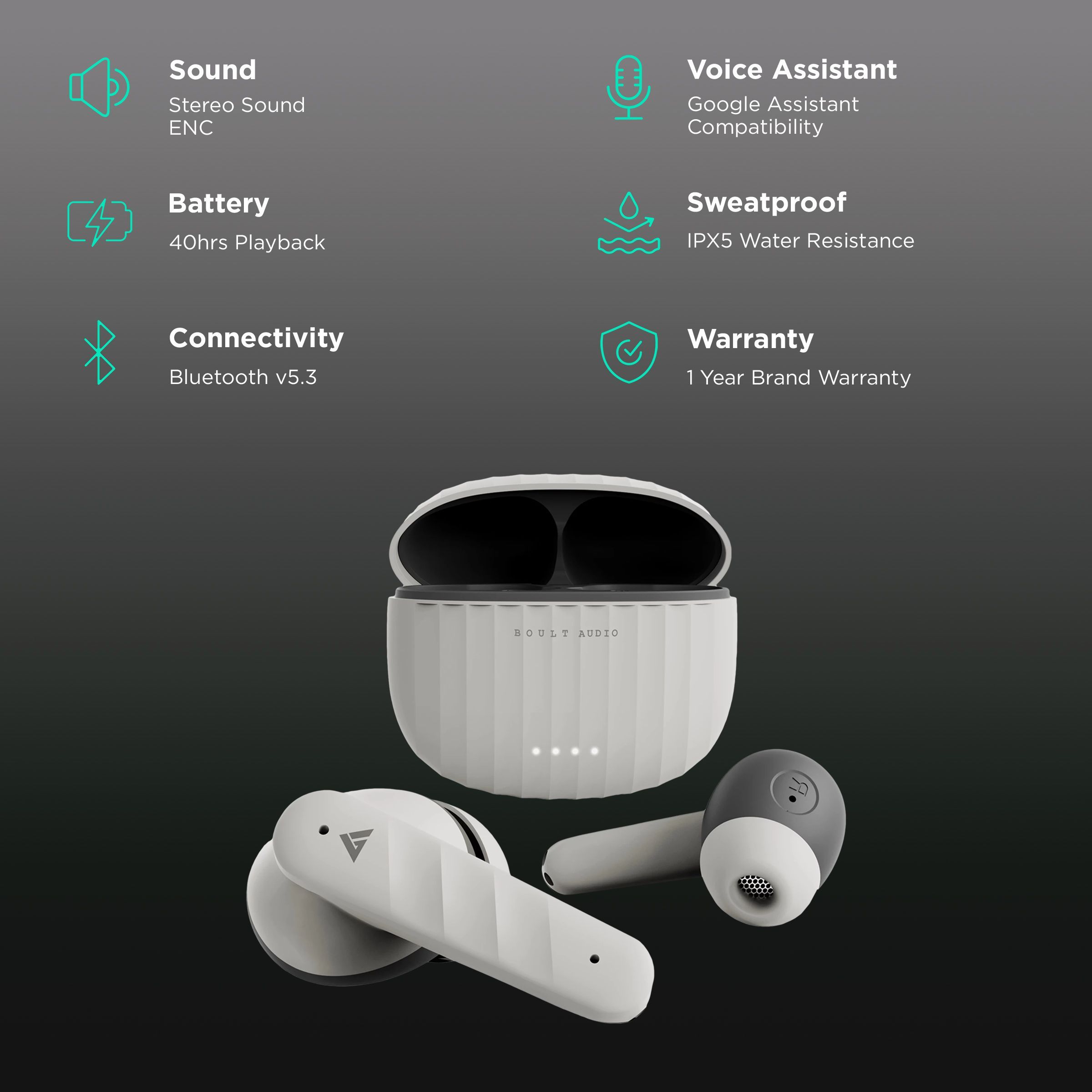 GOBOULT Airbass X45 TWS Earbuds with Environmental Noise Cancellation (IPX5 Water Resistant, 40 Hours Playtime, Grey) GOBOULT Airbass X45 TWS Earbuds with Environmental Noise Cancellation (IPX5 Water Resistant, 40 Hours Playtime, Grey)_2