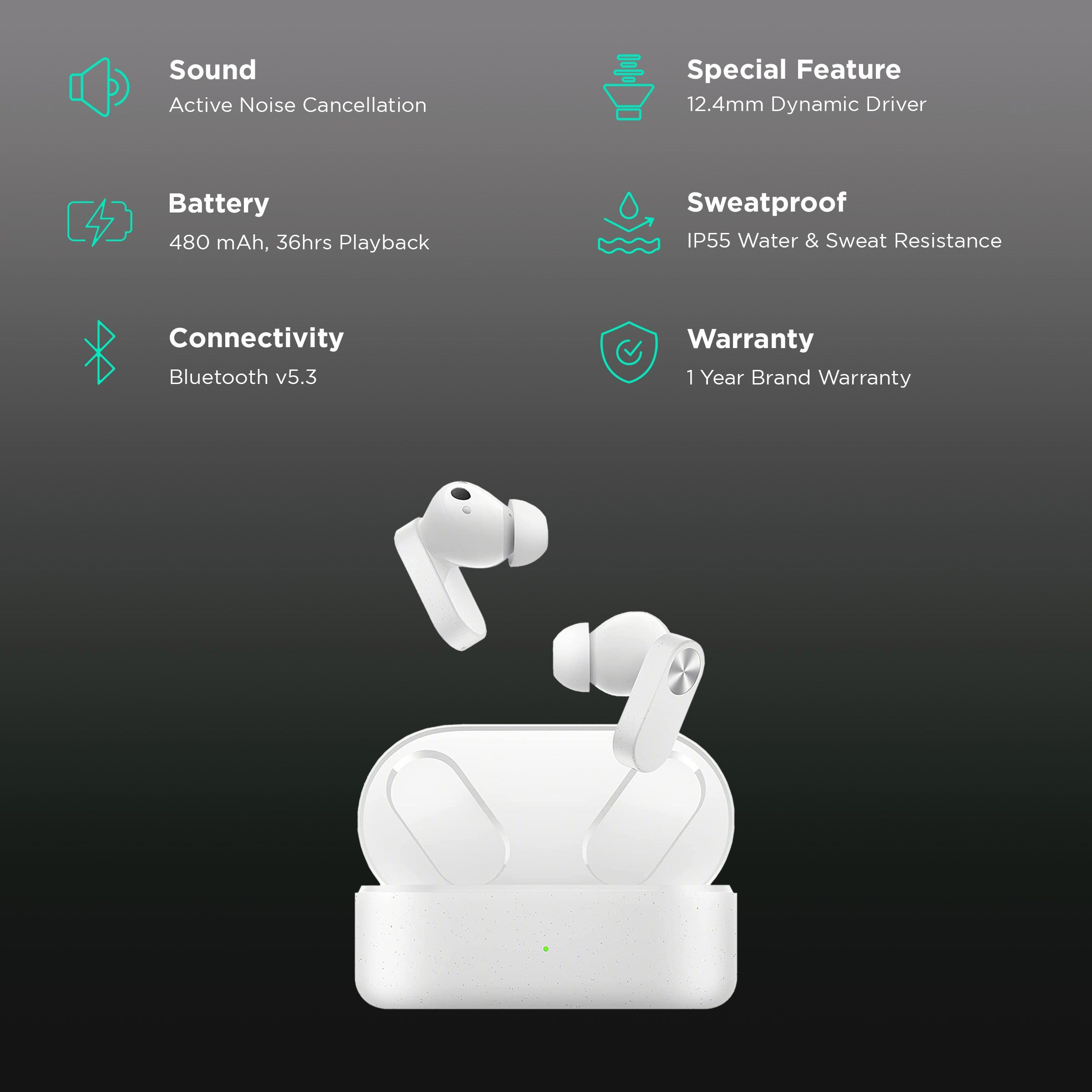 OnePlus Nord Buds 2 TWS Earbuds with Active Noise Cancellation (IP55 Water & Sweat Resistant, Upto 36 Hours Playtime, Lightning White)_2