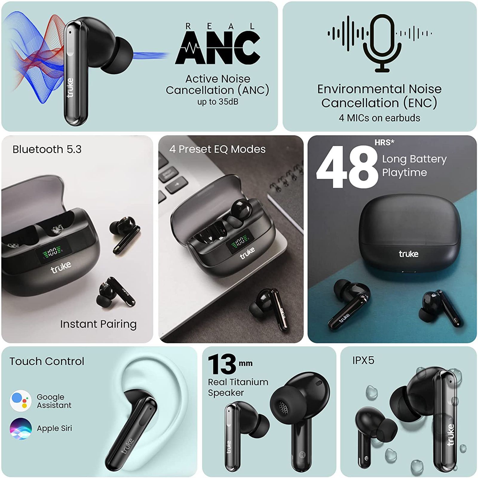 truke Buds Vibe F220 TWS Earbuds with Active Noise Cancellation (IPX5 Water Resistant, Fast Charging, Black)_2