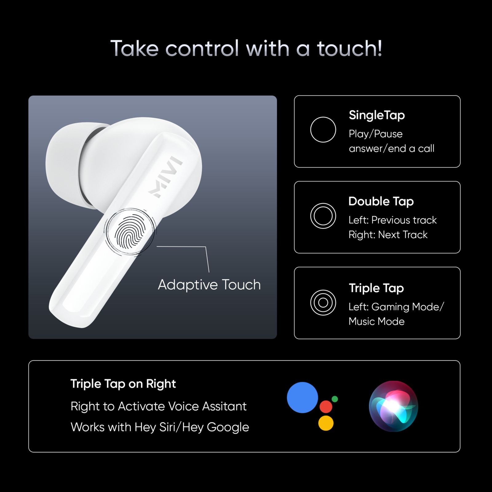 MIVI DuoPods T20 TWS Earbuds with Environmental Noise Cancellation (IPX4 Water Resistant, 45 Hours Playtime, White)_5