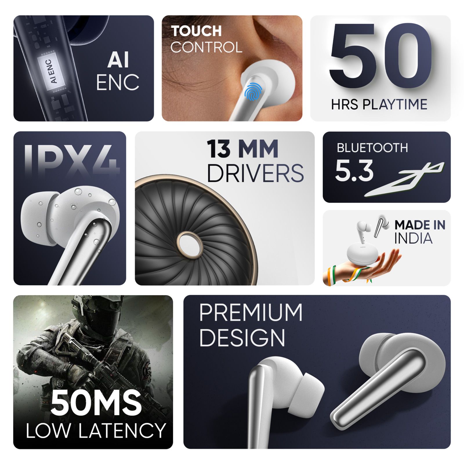 MIVI DuoPods T50 TWS Earbuds with Environmental Noise Cancellation (IPX4 Sweat Resistant, 13mm Bass Drivers, Ivory Sheen) MIVI DuoPods T50 TWS Earbuds with Environmental Noise Cancellation (IPX4 Sweat Resistant, 13mm Bass Drivers, Ivory Sheen)_7