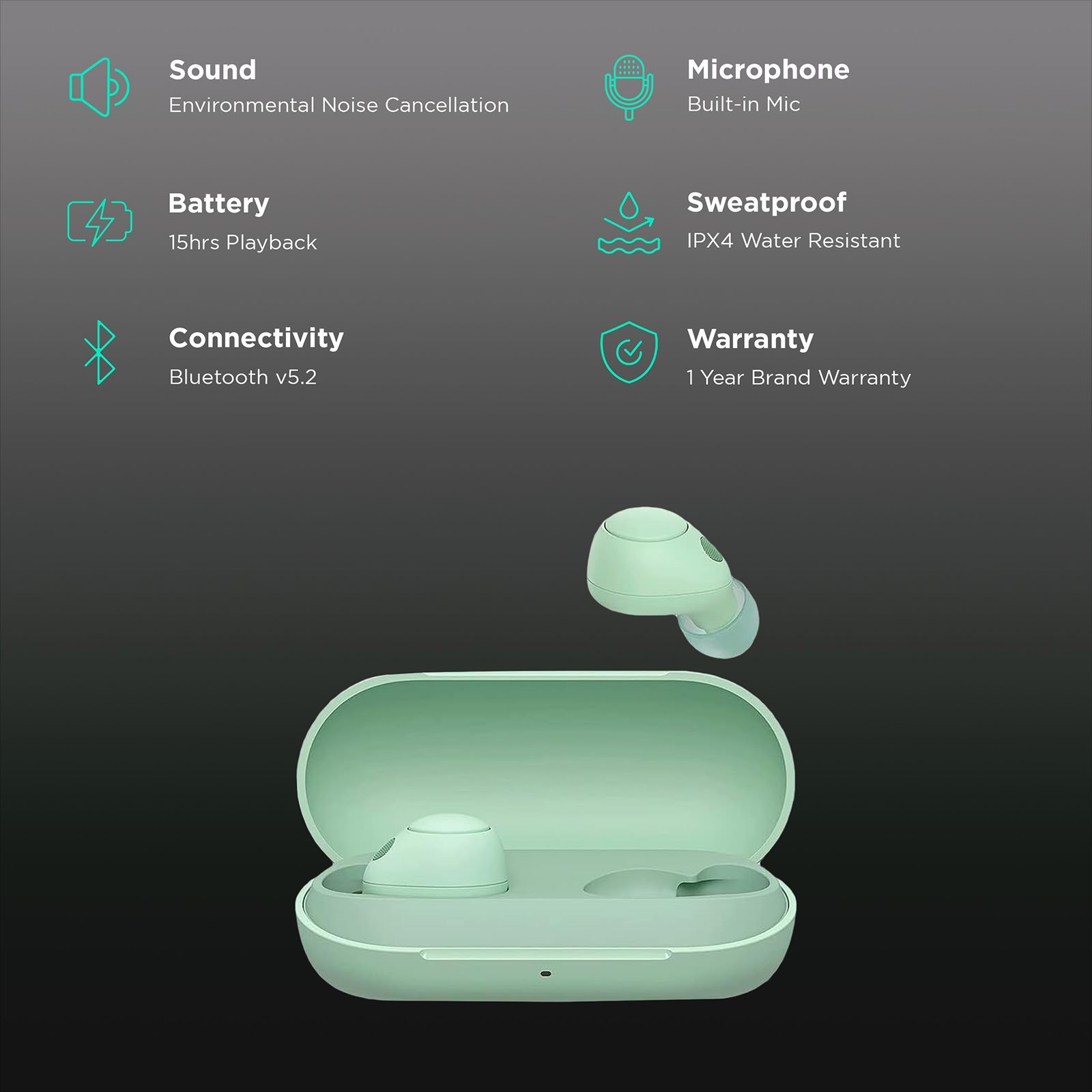 SONY WF-C700N TWS Earbuds with Environmental Noise Cancellation (IPX4 Water Resistant, 15 Hours Playback, Green)_2