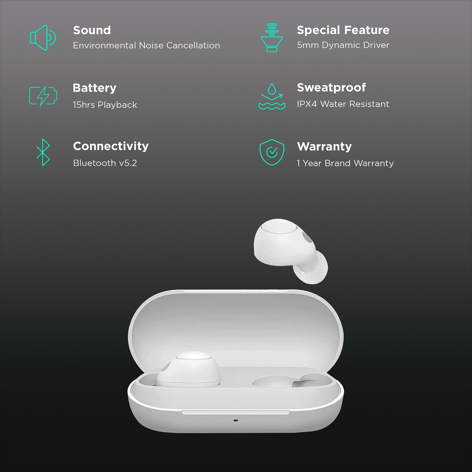 SONY WF-C700N TWS Earbuds with Environmental Noise Cancellation (IPX4 Water Resistant, 15 Hours Playback, White)_2