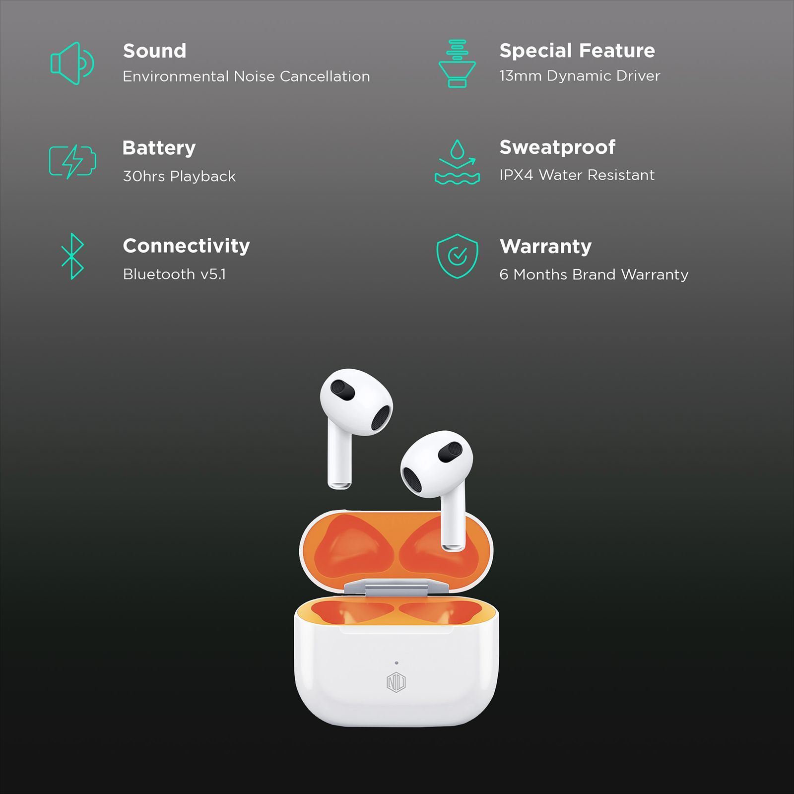 Nu Republic Urban 4 TWS Earbuds with Environmental Noise Cancellation (IPX4 Water Resistant, X-Bass Technology, Orange)_2