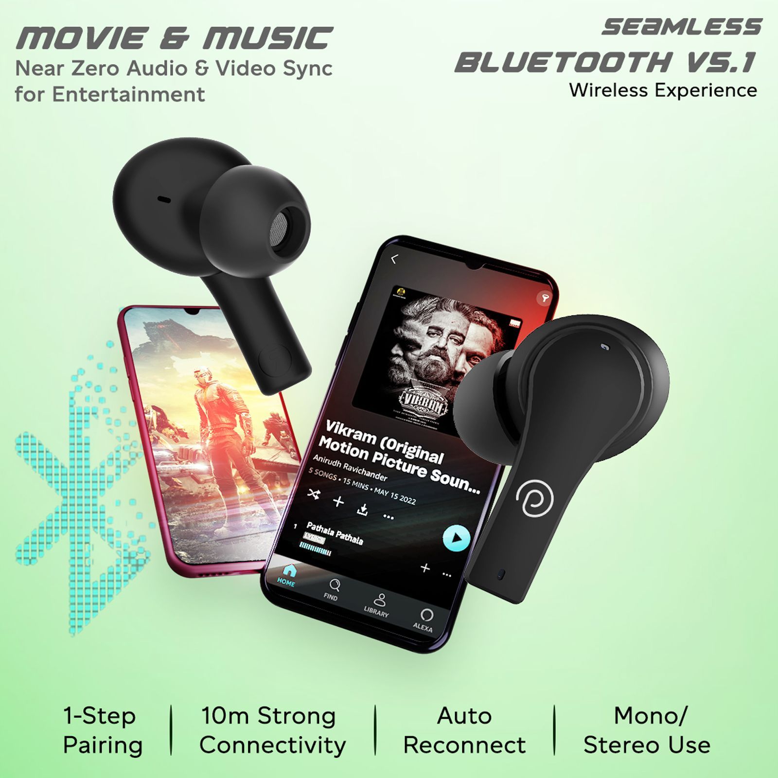 pTron Basspods Buds Plus TWS Earbuds with Environmental Noise Cancellation (IPX4 Water Resistant, 13mm Dynamic Drivers, Black) pTron Basspods Buds Plus TWS Earbuds with Environmental Noise Cancellation (IPX4 Water Resistant, 13mm Dynamic Drivers, Black)_5