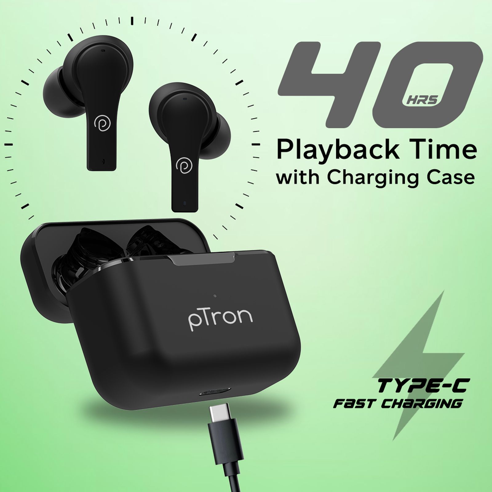 pTron Basspods Buds Plus TWS Earbuds with Environmental Noise Cancellation (IPX4 Water Resistant, 13mm Dynamic Drivers, Black) pTron Basspods Buds Plus TWS Earbuds with Environmental Noise Cancellation (IPX4 Water Resistant, 13mm Dynamic Drivers, Black)_6