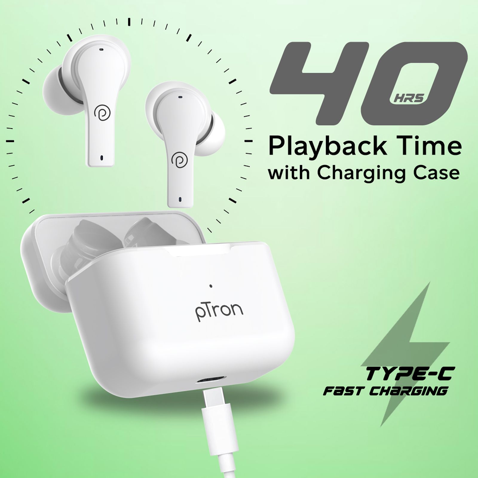 pTron Basspods Buds Plus TWS Earbuds with Environmental Noise Cancellation (IPX4 Water Resistant, 40 Hours Playtime, White) pTron Basspods Buds Plus TWS Earbuds with Environmental Noise Cancellation (IPX4 Water Resistant, 40 Hours Playtime, White)_6