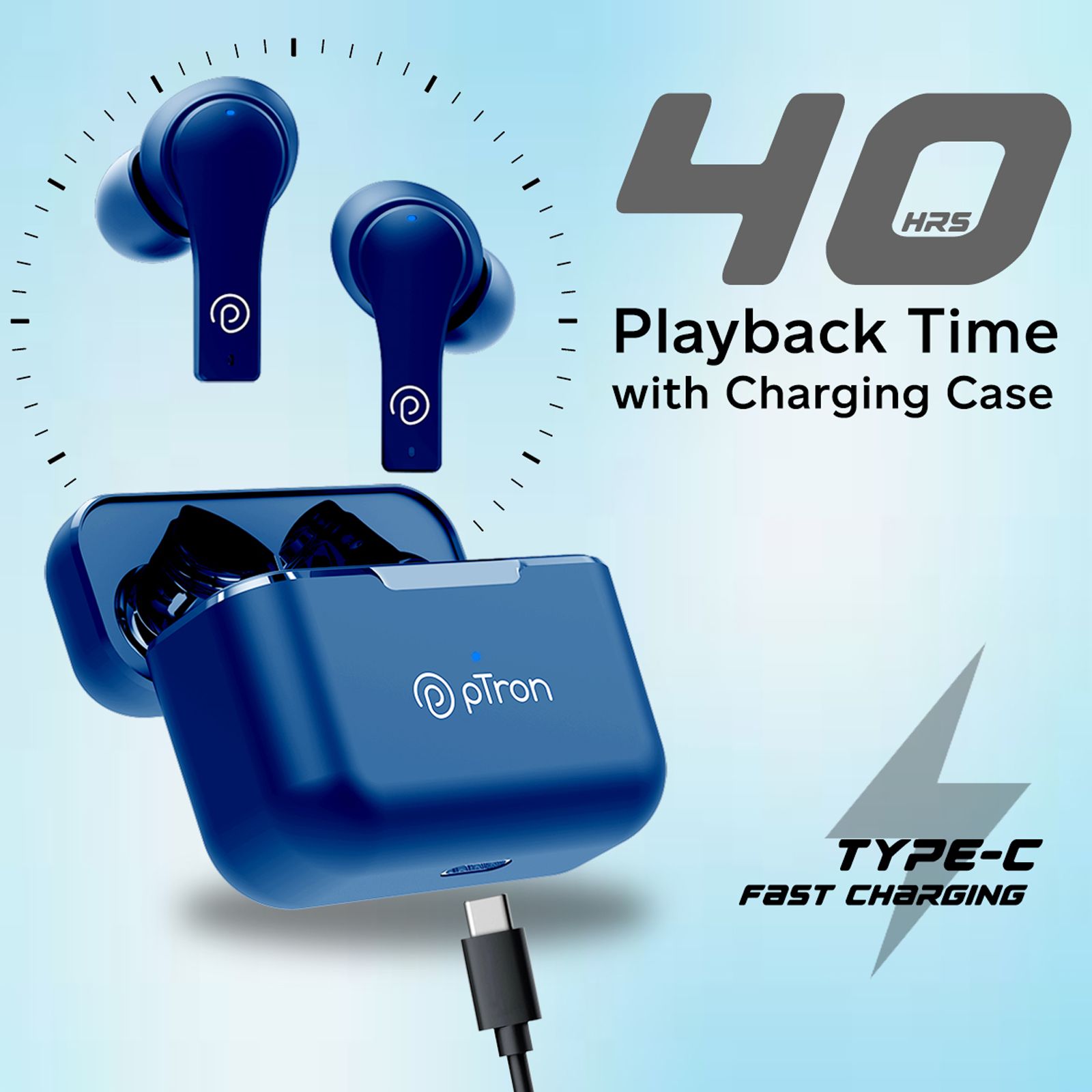 pTron Basspods Buds Plus TWS Earbuds with Environmental Noise Cancellation (IPX4 Water Resistant, 13mm Dynamic Drivers, Blue) pTron Basspods Buds Plus TWS Earbuds with Environmental Noise Cancellation (IPX4 Water Resistant, 13mm Dynamic Drivers, Blue)_4