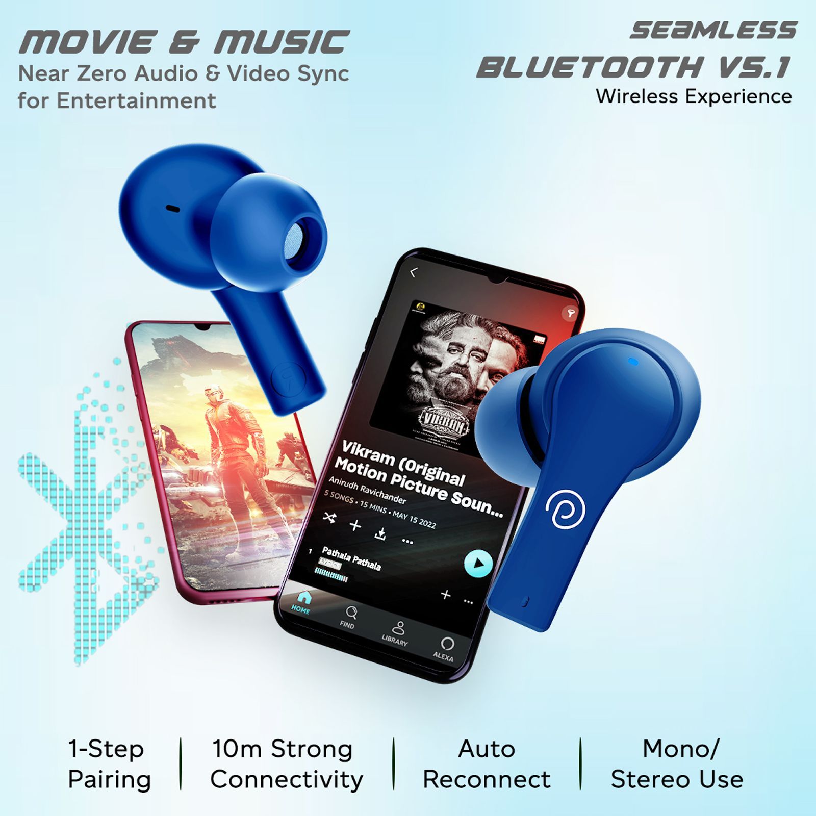 pTron Basspods Buds Plus TWS Earbuds with Environmental Noise Cancellation (IPX4 Water Resistant, 13mm Dynamic Drivers, Blue) pTron Basspods Buds Plus TWS Earbuds with Environmental Noise Cancellation (IPX4 Water Resistant, 13mm Dynamic Drivers, Blue)_5