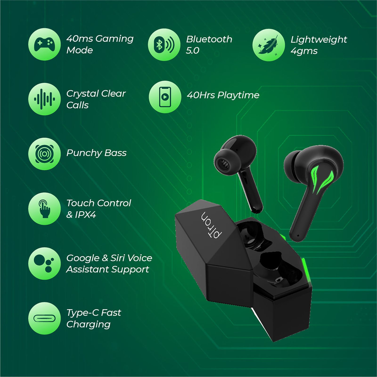 pTron Basspods Quest TWS Earbuds with Passive Noise Cancellation (IPX4 Water Resistant, 13mm Dynamic Drivers, Black) pTron Basspods Quest TWS Earbuds with Passive Noise Cancellation (IPX4 Water Resistant, 13mm Dynamic Drivers, Black)_3