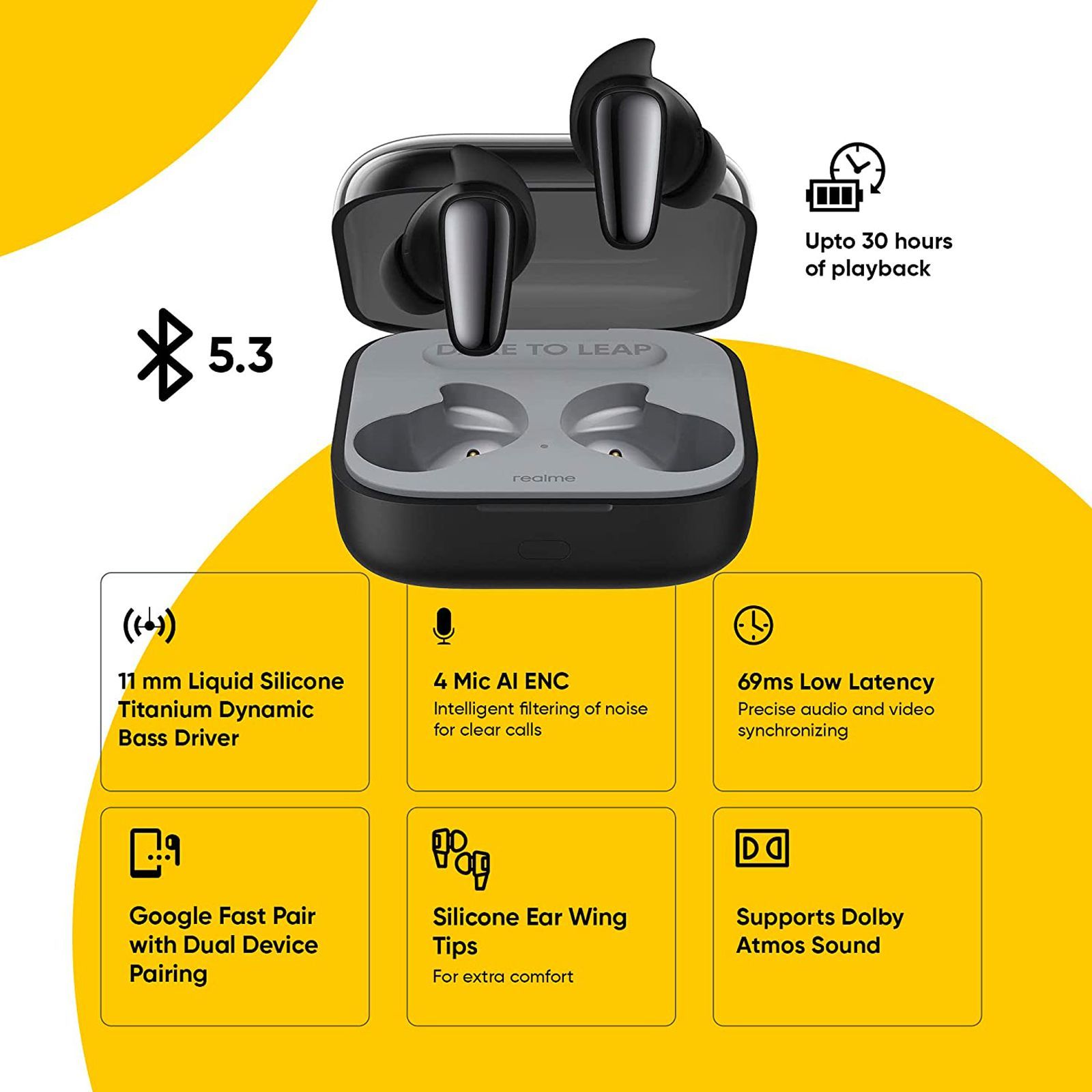 realme Buds Air 3S TWS Earbuds with Environmental Noise Cancellation (IPX5 Water Resistant, 11mm Triple Titanium Driver, Bass Black)_9
