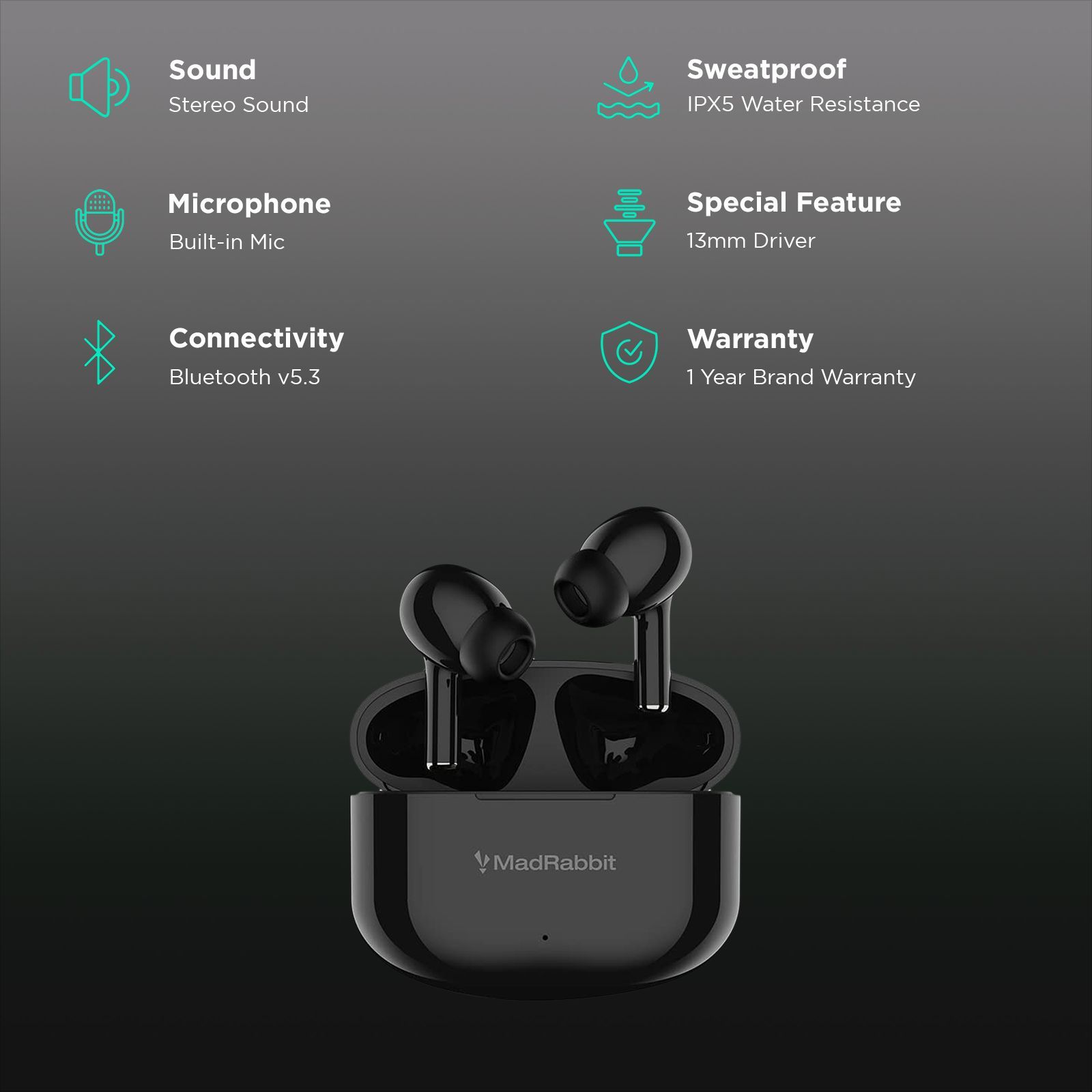 MadRabbit Soul Buds Alpha TWS Earbuds with Noise Isolation (IPX5 Water Resistant, Fast Charging, Black) MadRabbit Soul Buds Alpha TWS Earbuds with Noise Isolation (IPX5 Water Resistant, Fast Charging, Black)_2