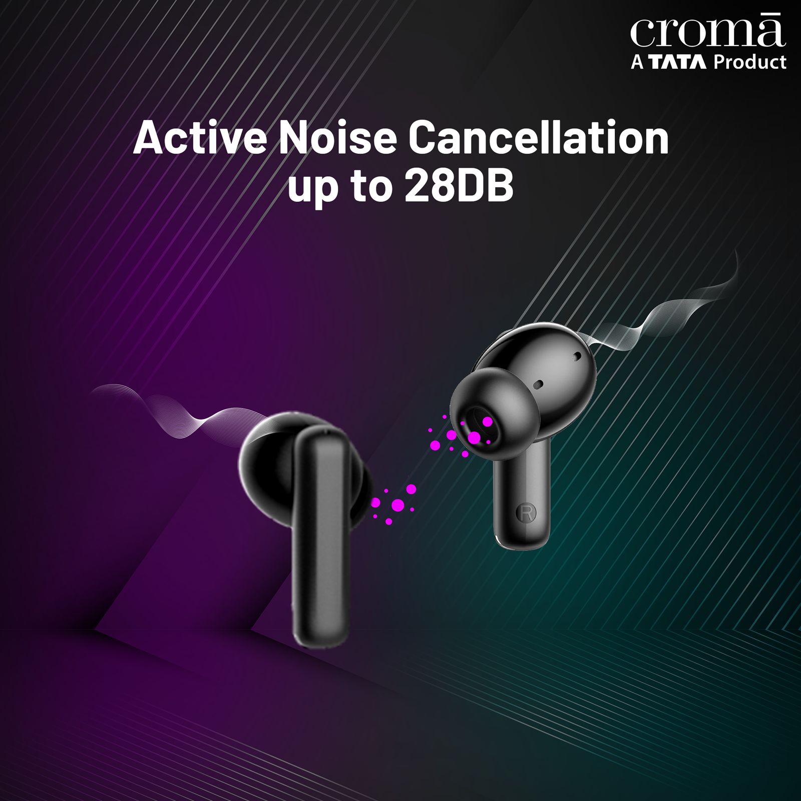 Croma TWS Earbuds with Active Noise Cancellation (IPX5 Water Resistant, Fast Charging, Black)_3
