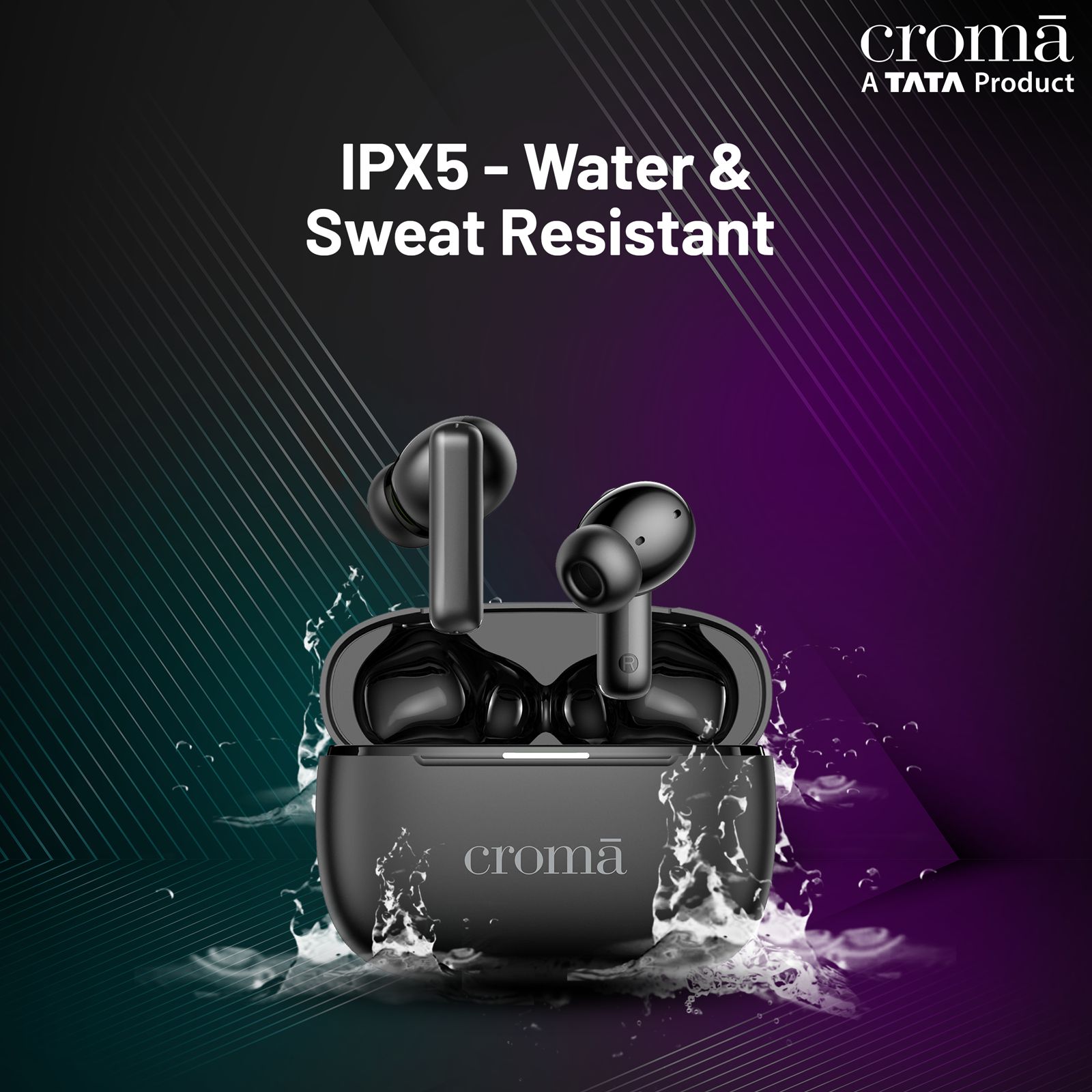 Croma TWS Earbuds with Active Noise Cancellation (IPX5 Water Resistant, Fast Charging, Black)_6