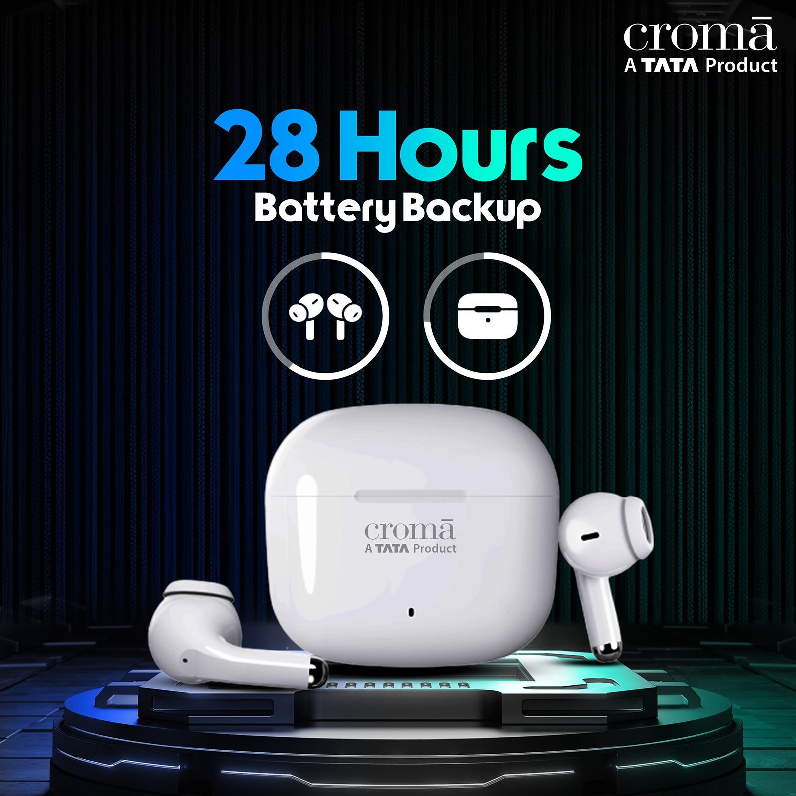 Croma IN 101 TWS Earbuds with Passive Noise Cancellation (IPX4 Water Resistant, 28 Hours Playback White)_4