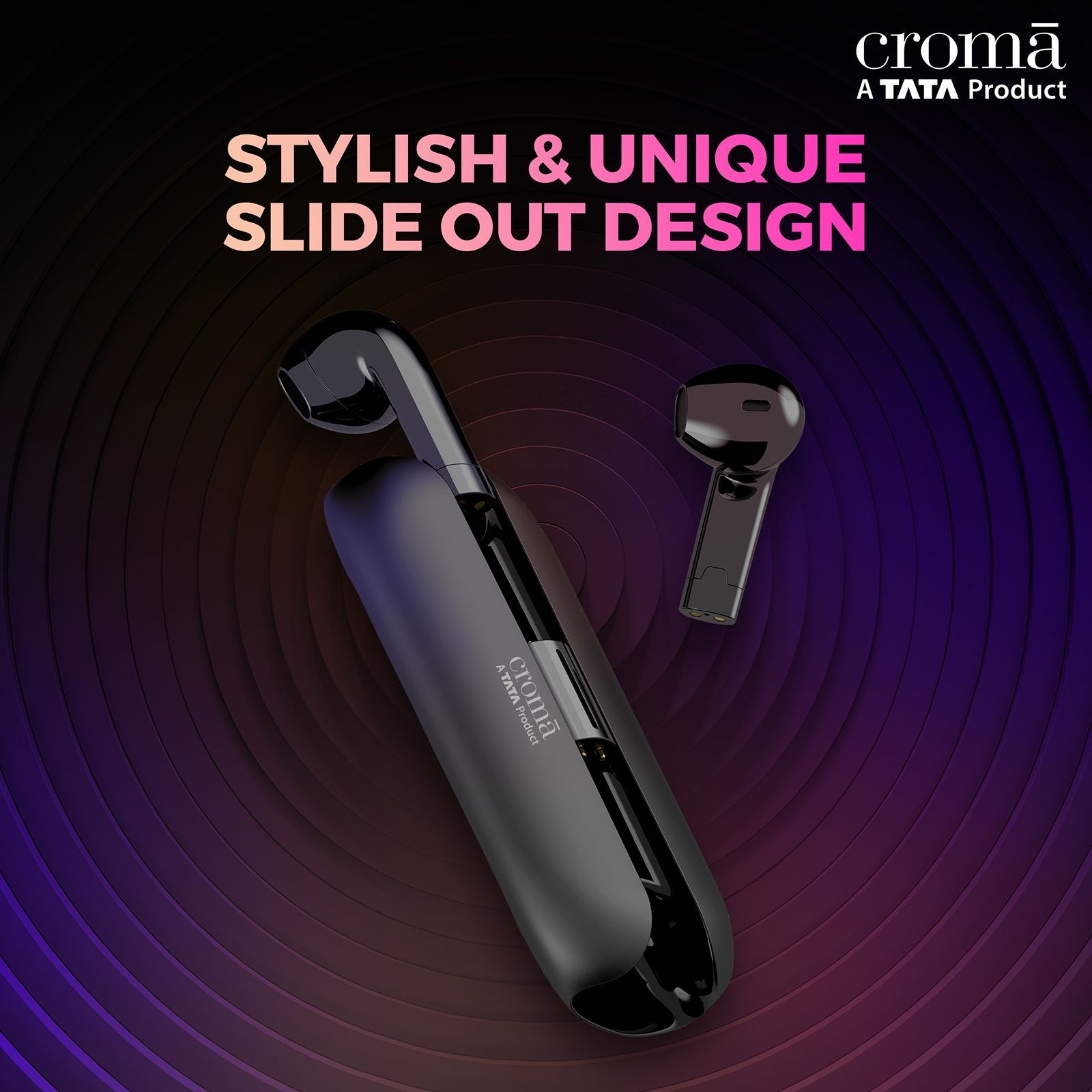 Croma Sliding TWS Earbuds with Passive Noise Cancellation (IPX4 Waterproof, 30 Hours Playback Time, Black)_12