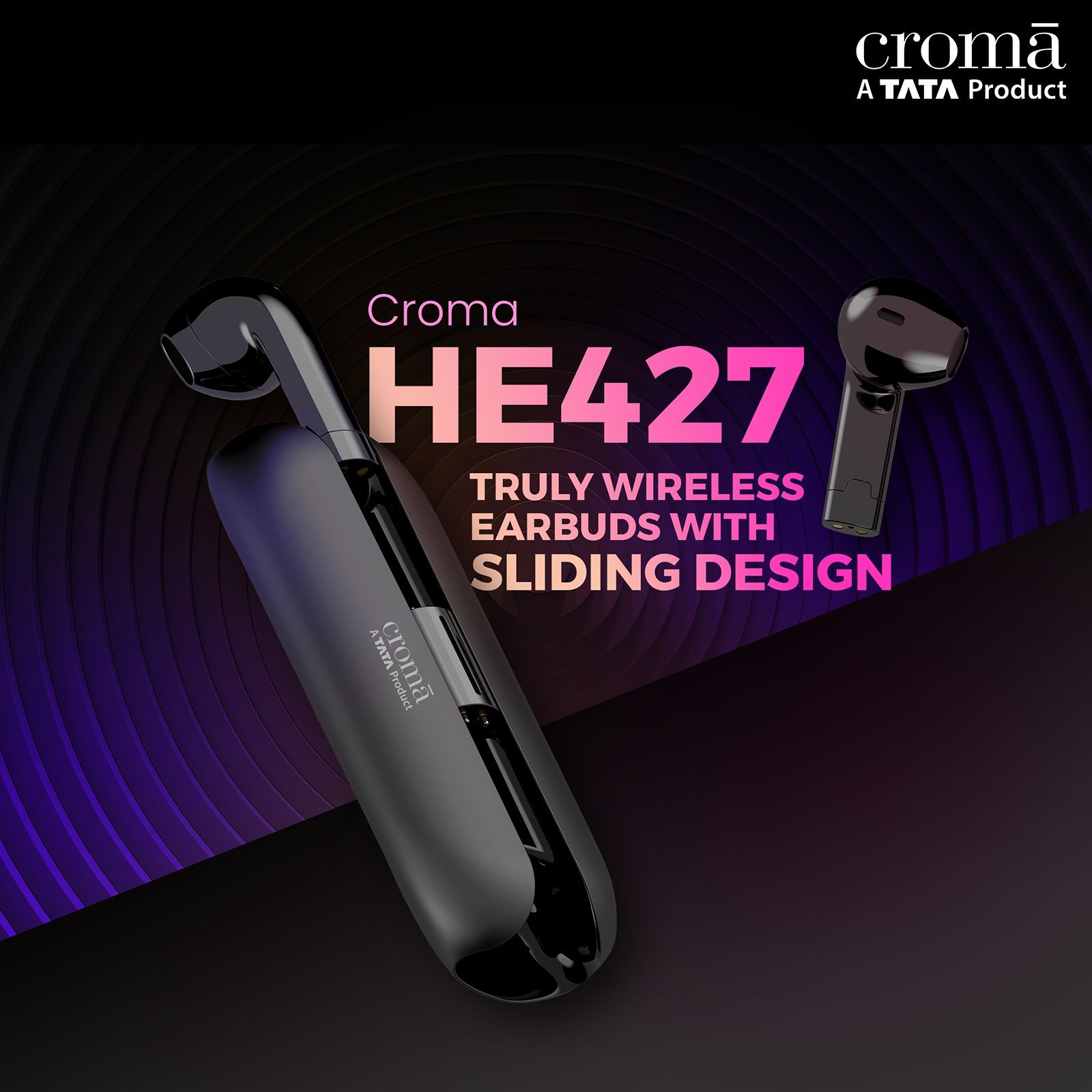 Croma Sliding TWS Earbuds with Passive Noise Cancellation (IPX4 Waterproof, 30 Hours Playback Time, Black)_7