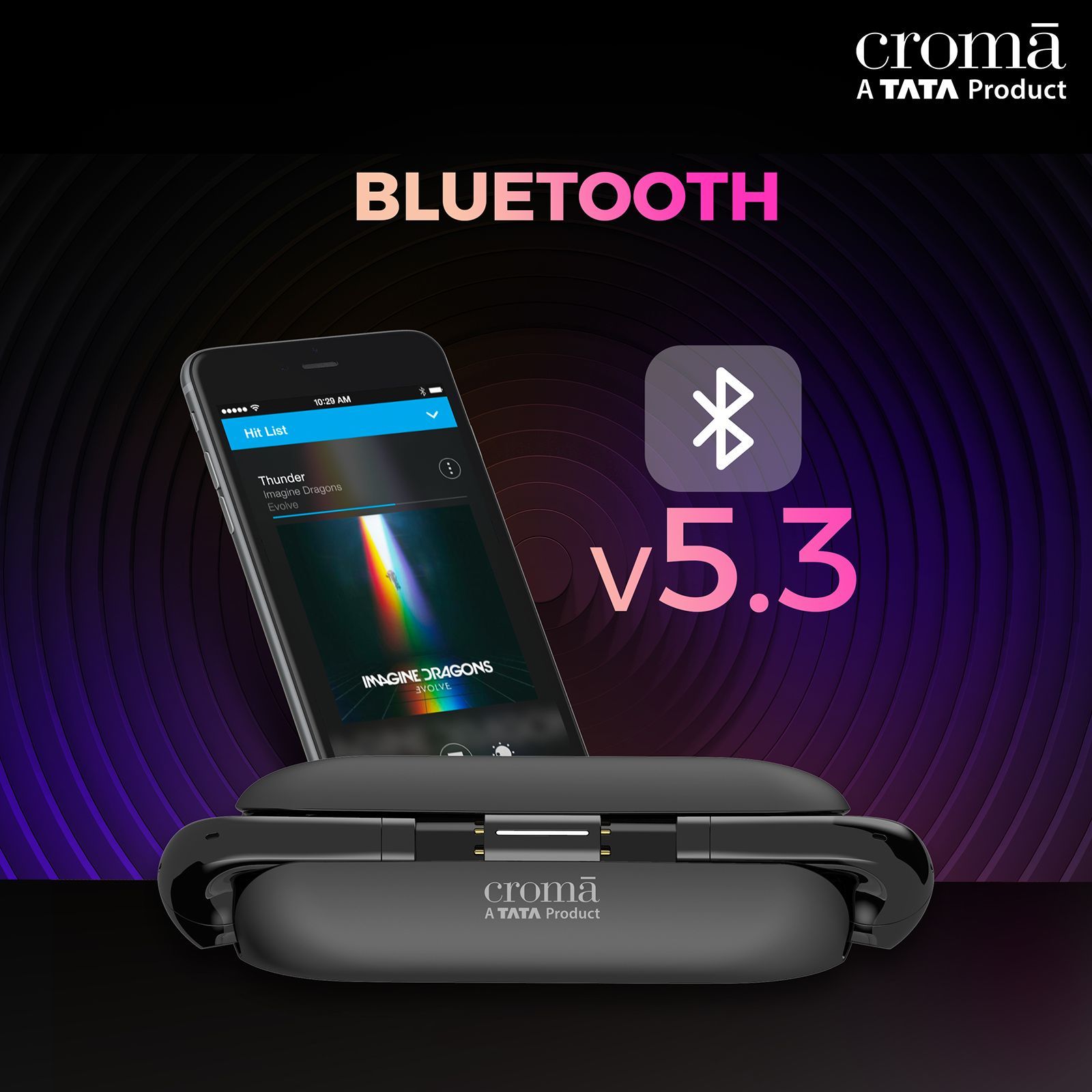 Croma Sliding TWS Earbuds with Passive Noise Cancellation (IPX4 Waterproof, 30 Hours Playback Time, Black)_8