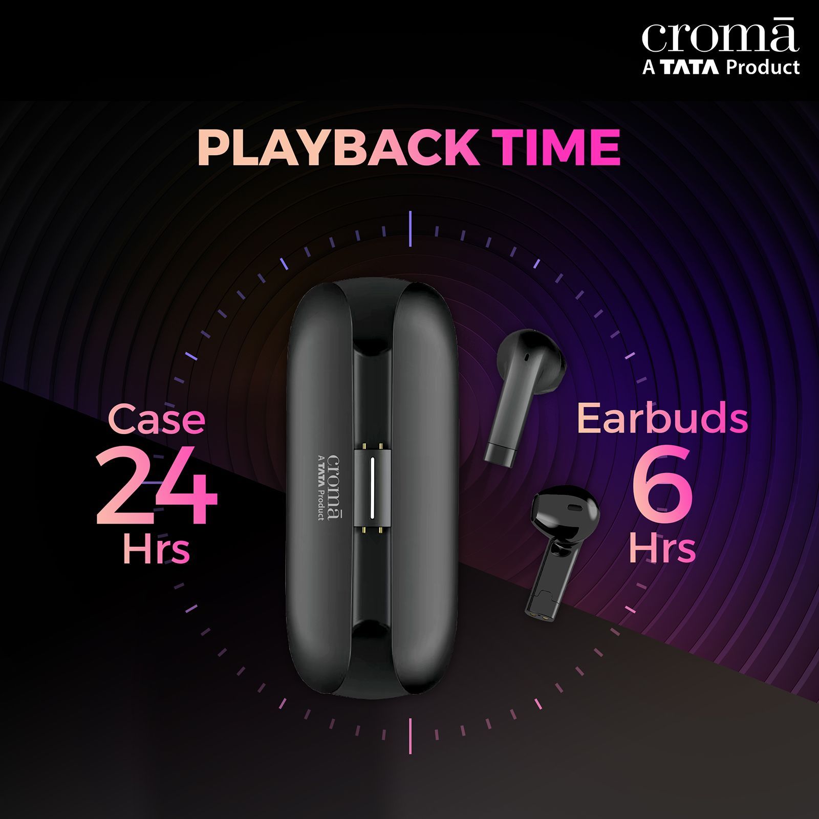 Croma Sliding TWS Earbuds with Passive Noise Cancellation (IPX4 Waterproof, 30 Hours Playback Time, Black)_9