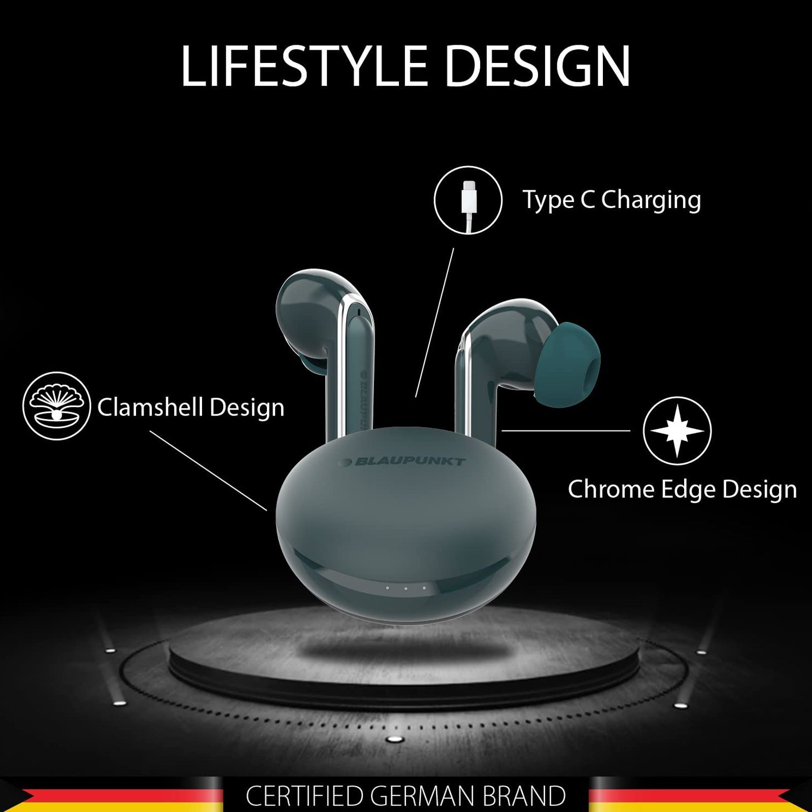 Blaupunkt BTW100 TWS Earbuds with Environmental Noise Cancellation (IPX5 Water Resistant, TurboVolt Charging, Green) Blaupunkt BTW100 TWS Earbuds with Environmental Noise Cancellation (IPX5 Water Resistant, TurboVolt Charging, Green)_4