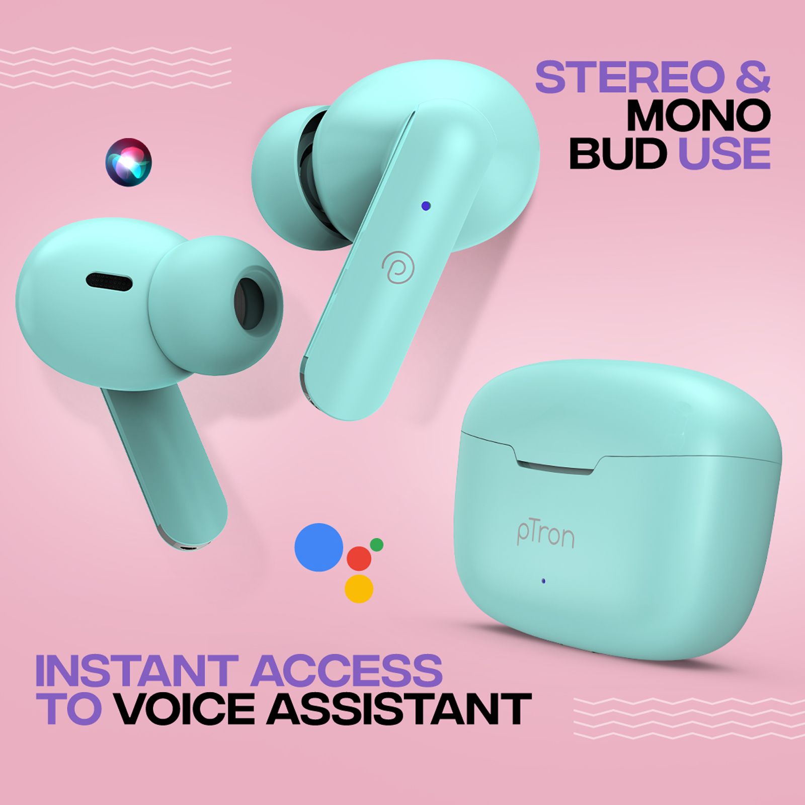 pTron Bassbuds Air TWS Earbuds with Passive Noise Cancellation (IPX4 Water Resistant, Touch Control, Mint Green)_4