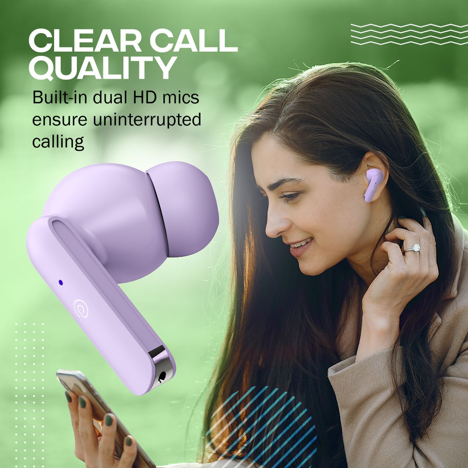 pTron Bassbuds Air TWS Earbuds with Passive Noise Cancellation (IPX4 Water Resistant, Touch Control, Purple)_6