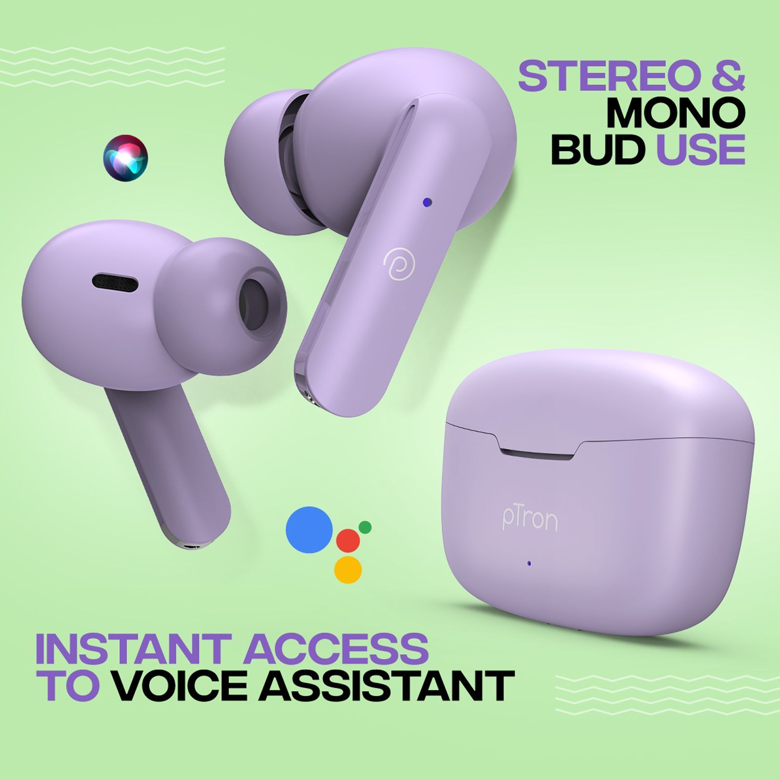pTron Bassbuds Air TWS Earbuds with Passive Noise Cancellation (IPX4 Water Resistant, Touch Control, Purple)_4