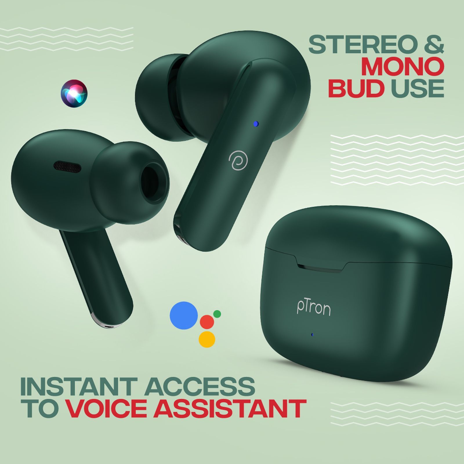 pTron Bassbuds Air TWS Earbuds with Passive Noise Cancellation (IPX4 Water Resistant, Touch Control, Green) pTron Bassbuds Air TWS Earbuds with Passive Noise Cancellation (IPX4 Water Resistant, Touch Control, Green)_3