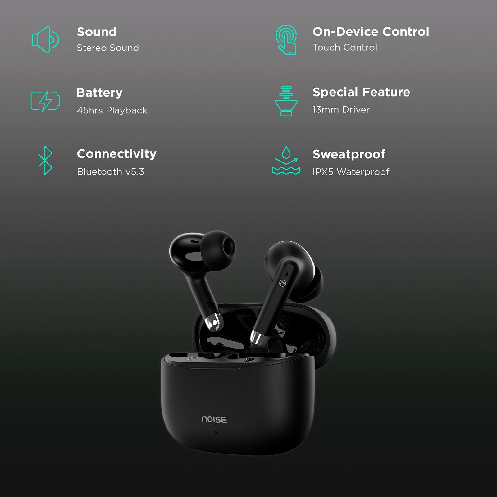 noise Buds Aero TWS Earbuds with Environmental Noise Cancellation (IPX5 Water Resistant, Instacharge, Charcoal Black) noise Buds Aero TWS Earbuds with Environmental Noise Cancellation (IPX5 Water Resistant, Instacharge, Charcoal Black)_2