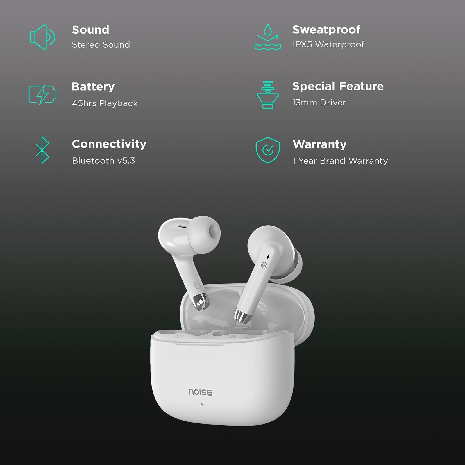 noise Buds Aero TWS Earbuds with Environmental Noise Cancellation (IPX5 Water Resistant, Instacharge, Snow White)_2