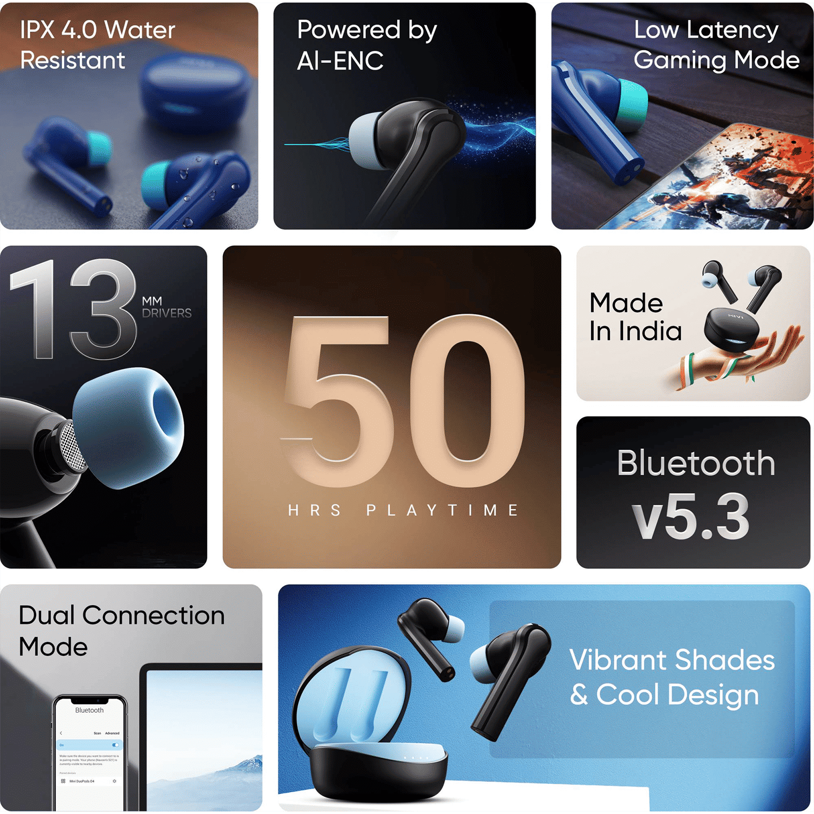 Mivi DuoPods N4 TEDPN4CB TWS Earbuds with Environmental Noise Cancellation (13mm Electroplated Drivers, Black)_10