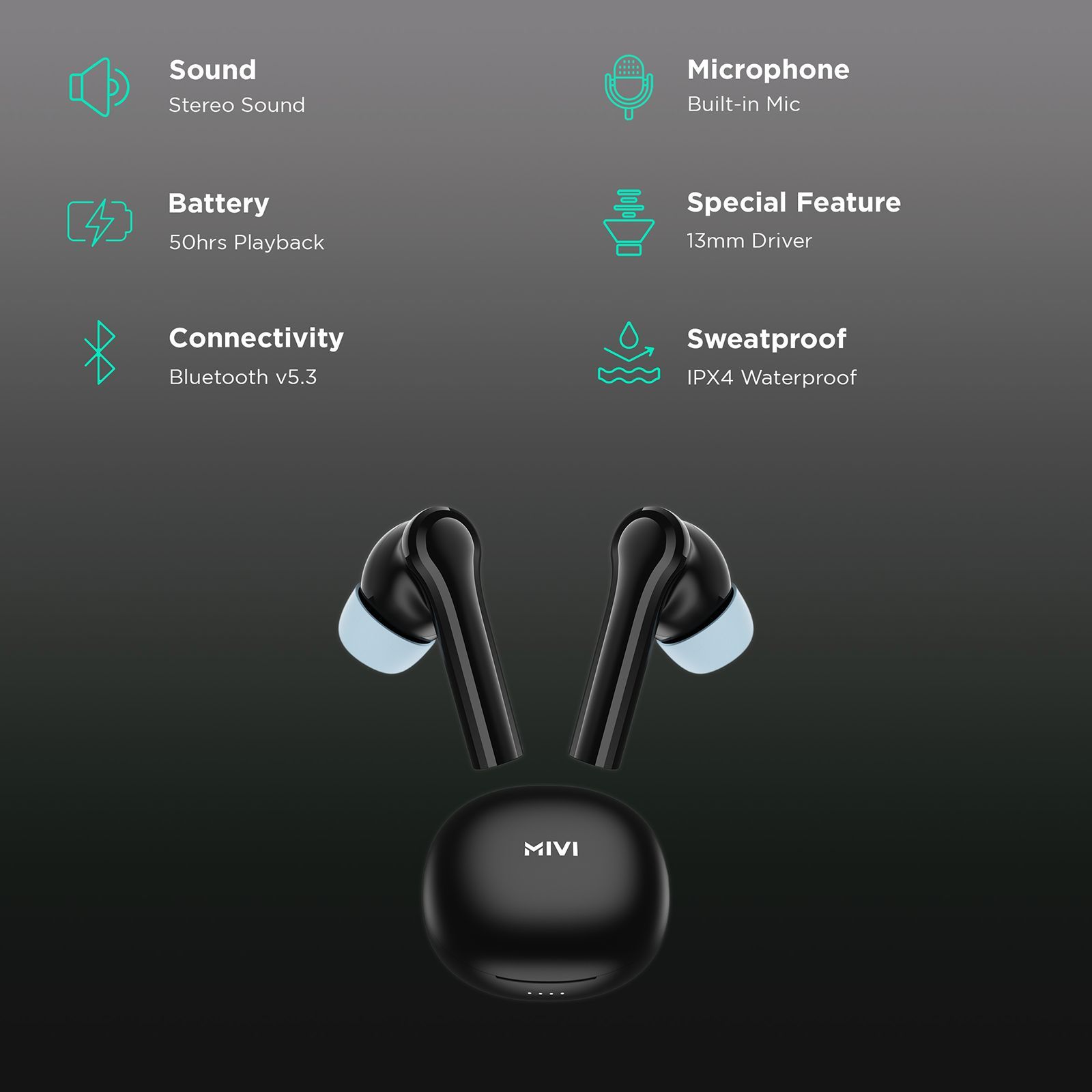 Mivi DuoPods N4 TEDPN4CB TWS Earbuds with Environmental Noise Cancellation (13mm Electroplated Drivers, Black)_2