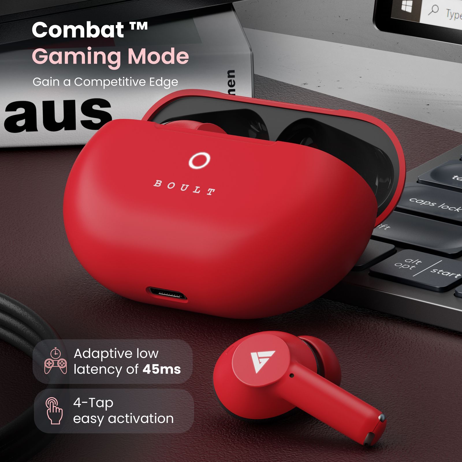 GOBOULT Airbass W40 TWS Earbuds with Environmental Noise Cancellation (IPX5 Water Resistant, Fast Charging, Berry Red) GOBOULT Airbass W40 TWS Earbuds with Environmental Noise Cancellation (IPX5 Water Resistant, Fast Charging, Berry Red)_4