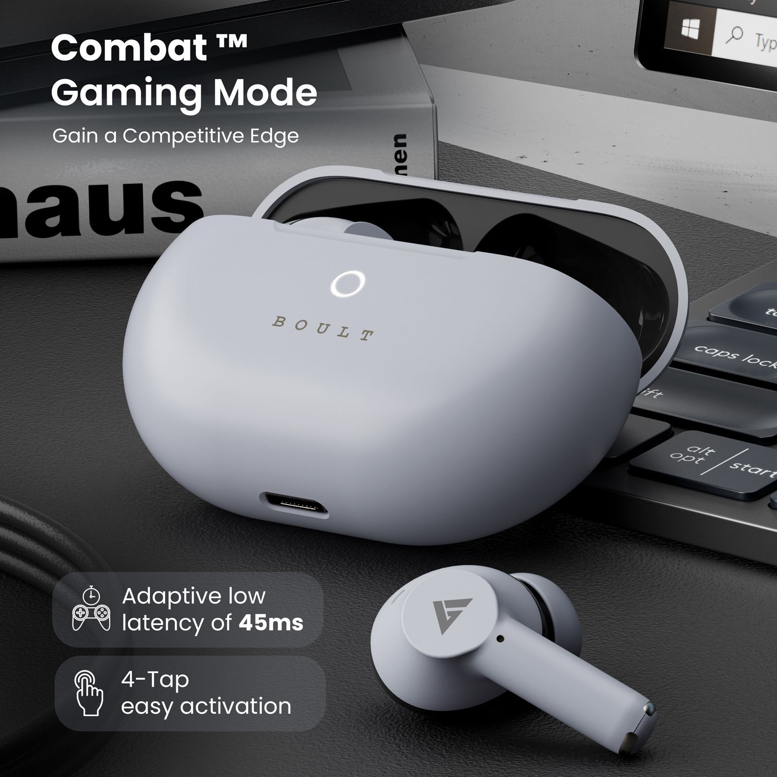 GOBOULT Airbass W40 TWS Earbuds with Environmental Noise Cancellation (IPX5 Water Resistant, Fast Charging, Ivory White)_6