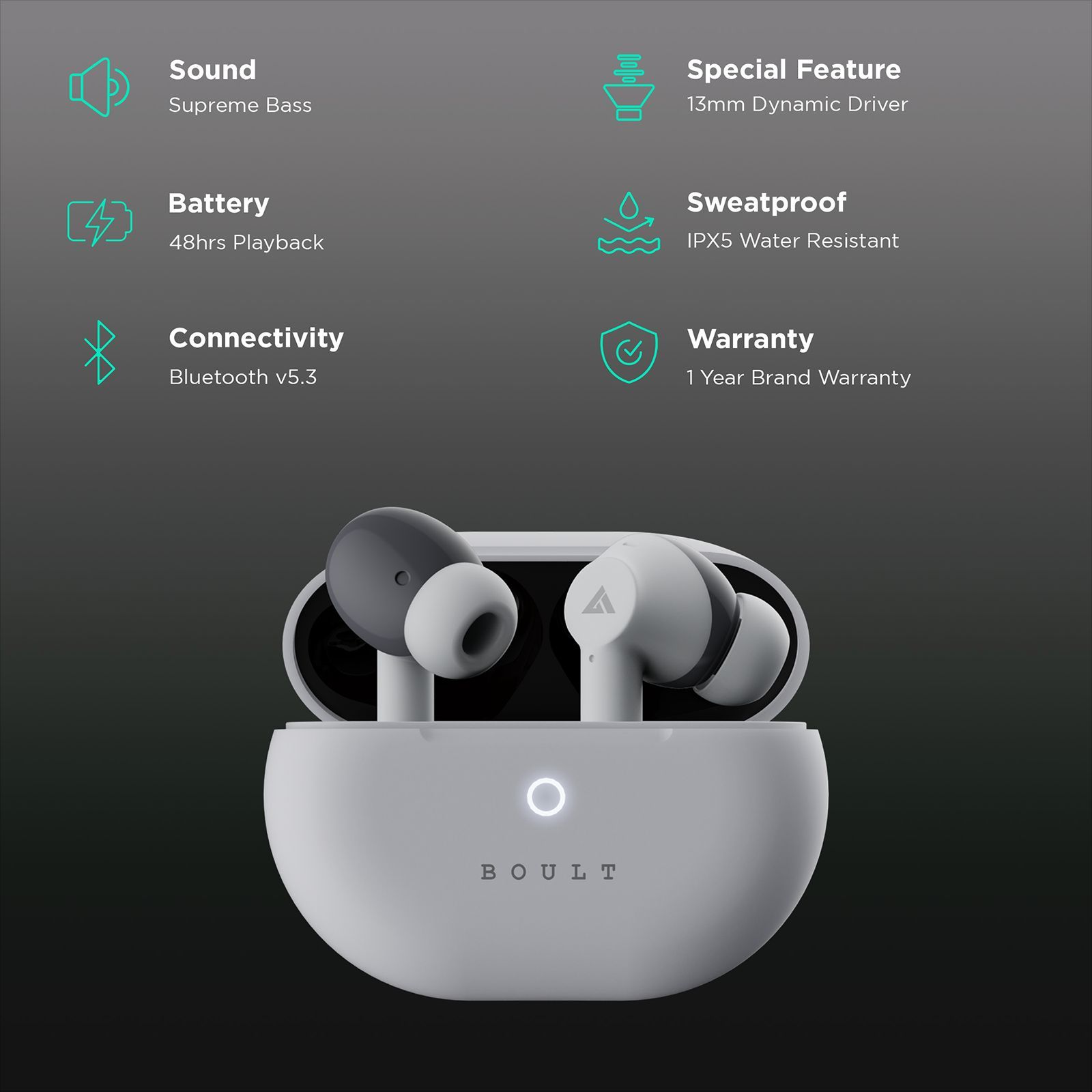 GOBOULT Airbass W40 TWS Earbuds with Environmental Noise Cancellation (IPX5 Water Resistant, Fast Charging, Ivory White)_2