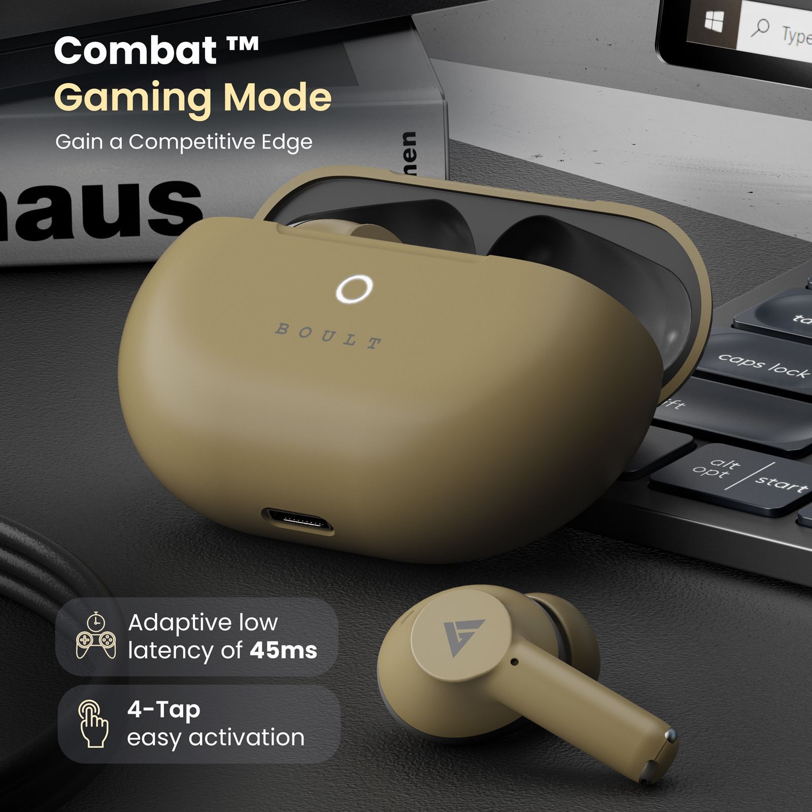 GOBOULT Airbass W40 TWS Earbuds with Environmental Noise Cancellation (IPX5 Water Resistant, Fast Charging, Khaki Green) GOBOULT Airbass W40 TWS Earbuds with Environmental Noise Cancellation (IPX5 Water Resistant, Fast Charging, Khaki Green)_6