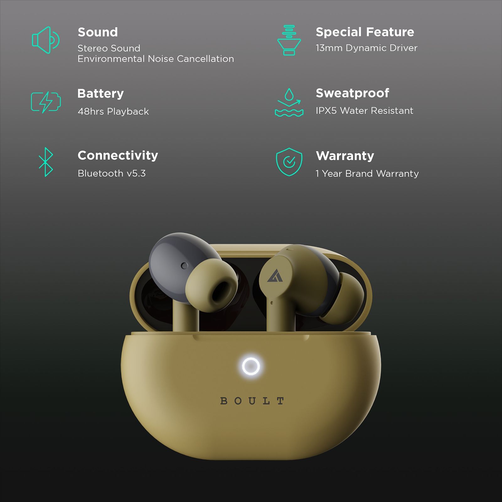 GOBOULT Airbass W40 TWS Earbuds with Environmental Noise Cancellation (IPX5 Water Resistant, Fast Charging, Khaki Green) GOBOULT Airbass W40 TWS Earbuds with Environmental Noise Cancellation (IPX5 Water Resistant, Fast Charging, Khaki Green)_2