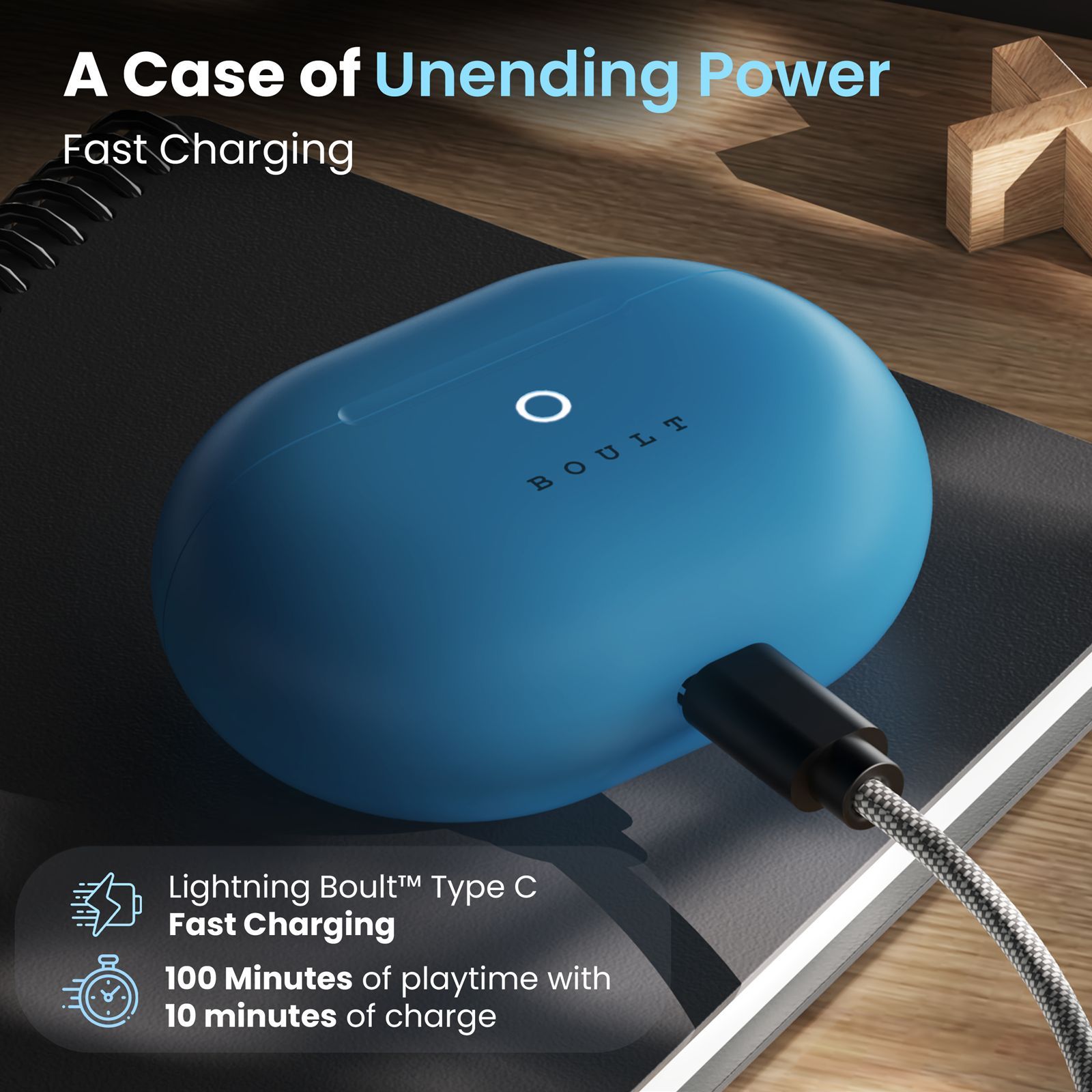 GOBOULT Airbass W40 TWS Earbuds with Environmental Noise Cancellation (IPX5 Water Resistant, Fast Charging, Denim Blue)_7