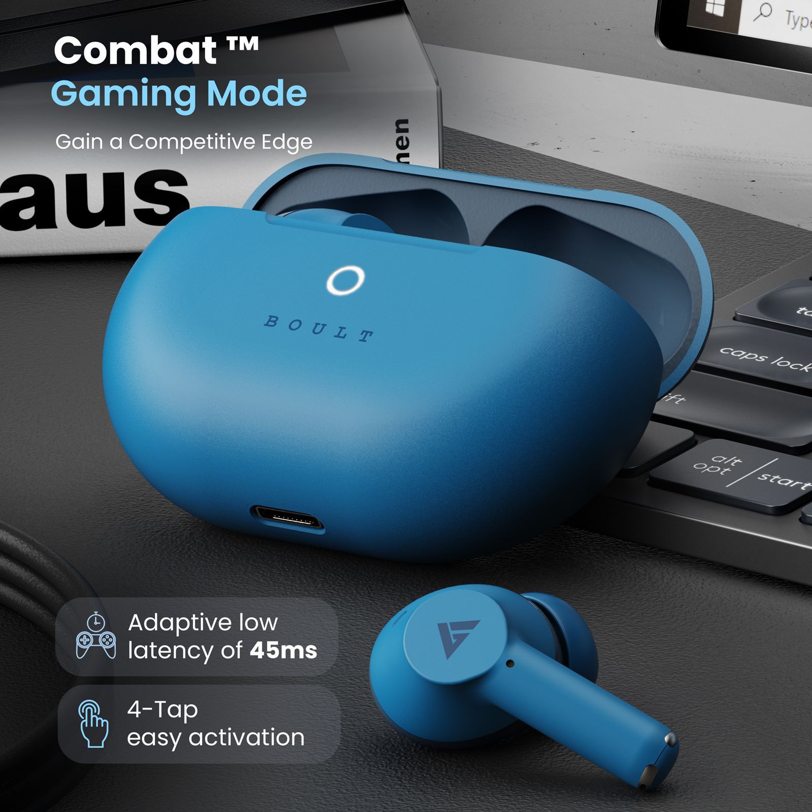 GOBOULT Airbass W40 TWS Earbuds with Environmental Noise Cancellation (IPX5 Water Resistant, Fast Charging, Denim Blue)_9