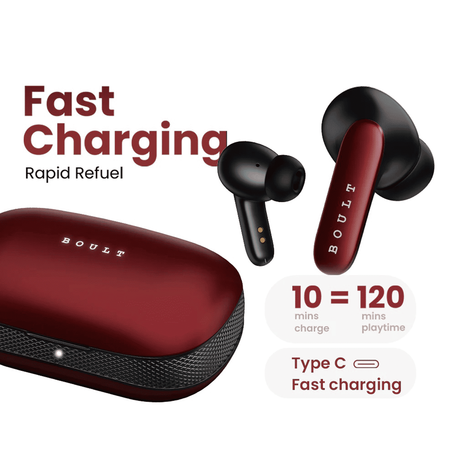 GOBOULT AirBass Y1 Pro TWS Earbuds with Environmental Noise Cancellation (Fast Charging, Red)_5