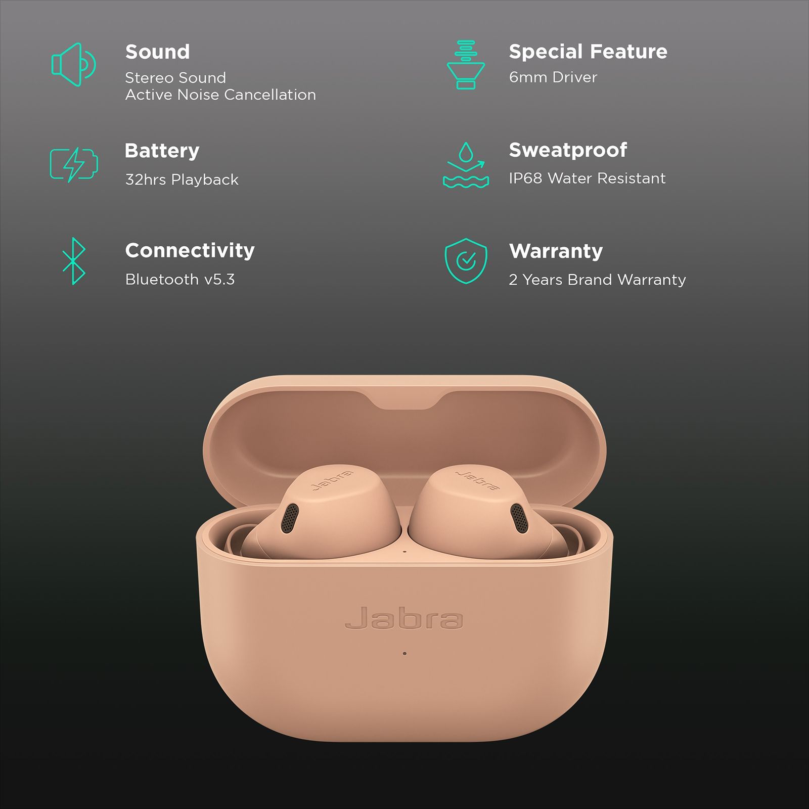 Jabra Elite 8 Active TWS Earbuds with Active Noise Cancellation (IP68 Water and Sweatproof, 32 Hours Playback, Caramel)_2