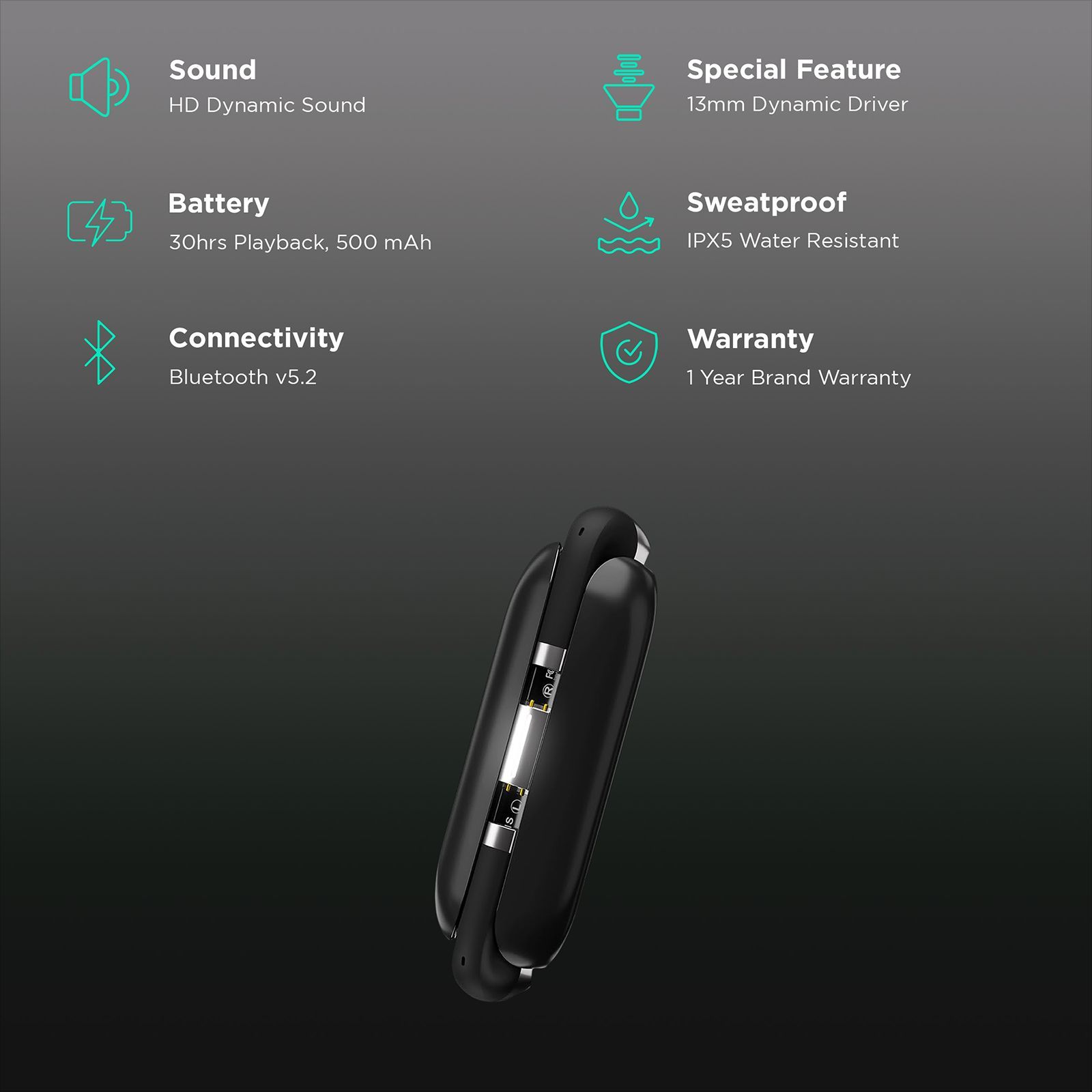 urbn Beat 800 Pro TWS Earbuds with Noise Isolation (IPX5 Water Resistant, Fast Charging, Black)_2