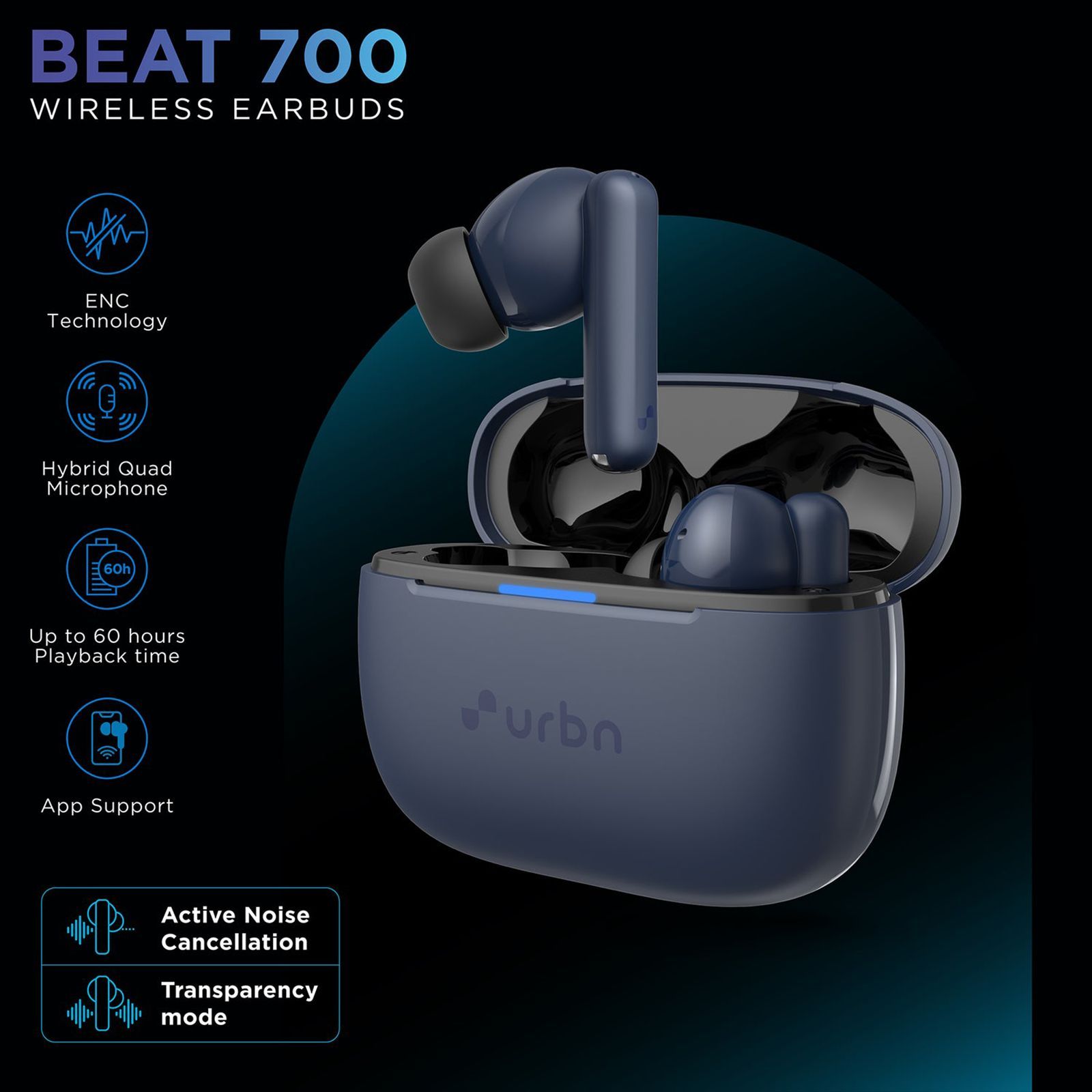 urbn Beat 700 TWS Earbuds with Active Noise Cancellation (IPX5 Water Resistant, Fast Charging, Blue)_10