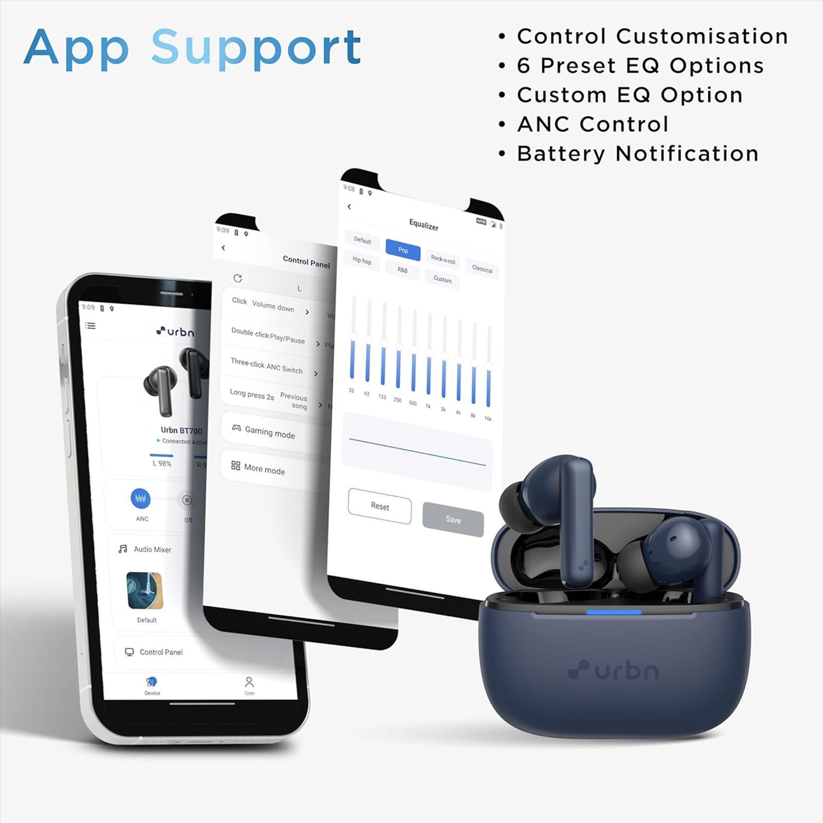 urbn Beat 700 TWS Earbuds with Active Noise Cancellation (IPX5 Water Resistant, Fast Charging, Blue)_6