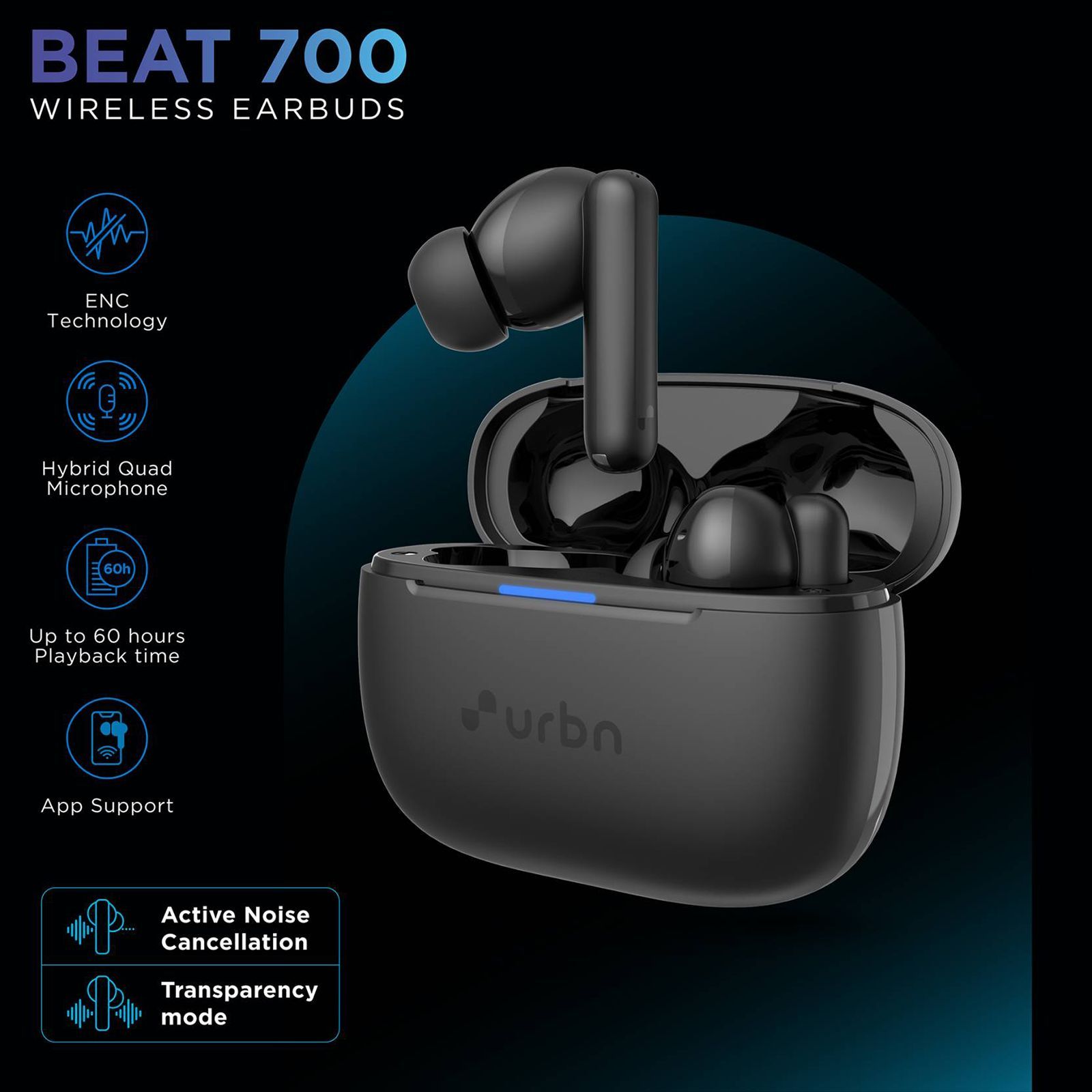 urbn Beat 700 TWS Earbuds with Active Noise Cancellation (IPX5 Water Resistant, Fast Charging, Black)_9